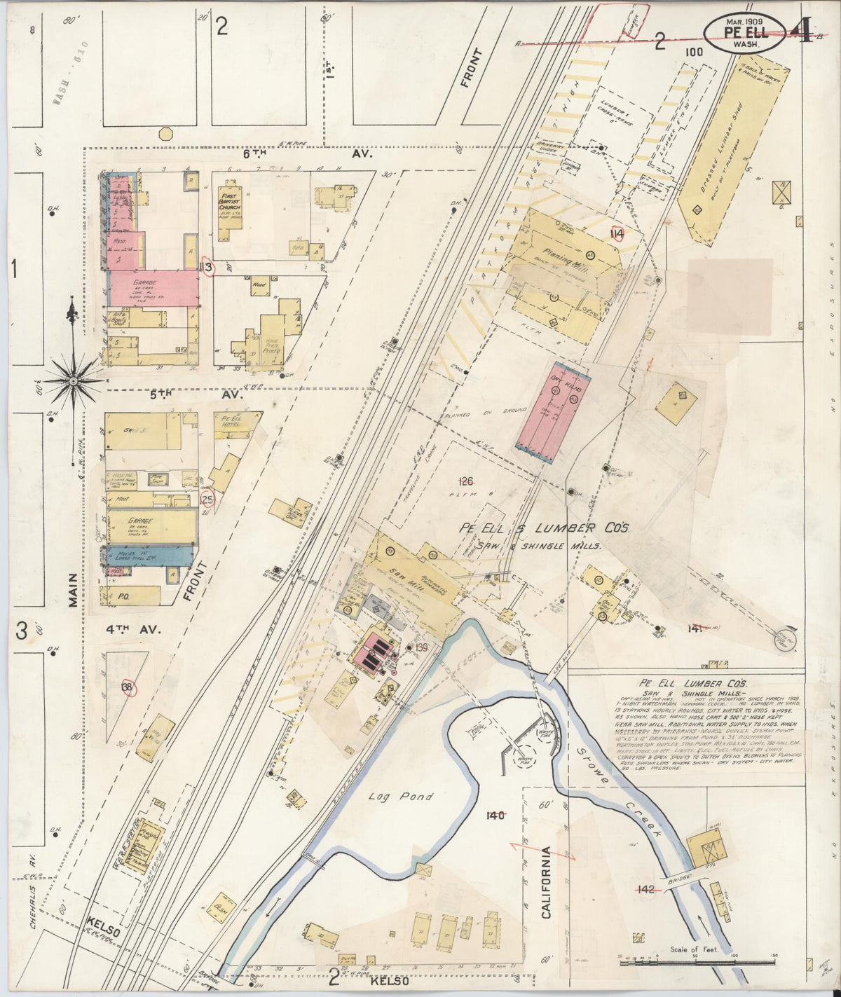 Sanborn Fire Insurance Map from Pe Ell, Lewis County, Washington (1930), Sheet #0004 - Historic Sanborn Fire Insurance Map Print, vintage old map wall art, antique decor, genealogy gift, Washington Washington map