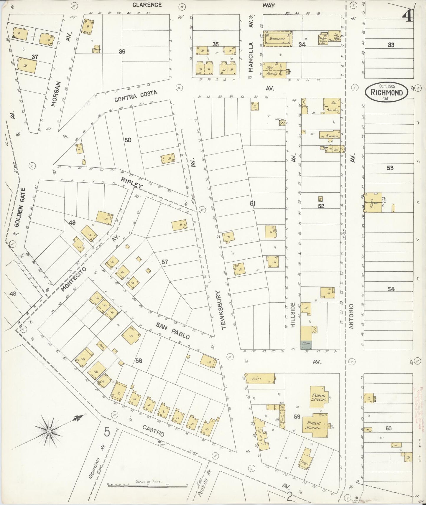 Sanborn Fire Insurance Map from Richmond, Contra Costa County, California (1905), Sheet #0004 - Complete Map Set gallery image, historic Sanborn map, vintage wall art, California California