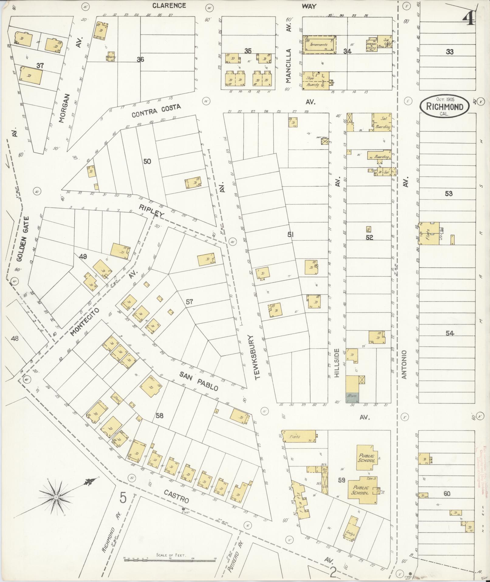 Sanborn Fire Insurance Map from Richmond, Contra Costa County, California (1905), Sheet #0004 - Complete Map Set gallery image, historic Sanborn map, vintage wall art, California California