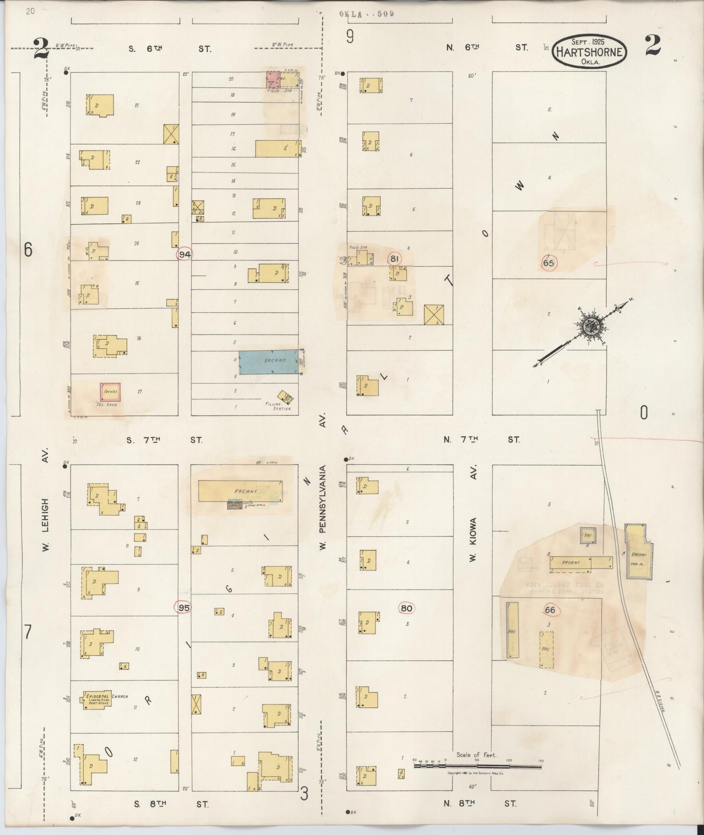 Sanborn Fire Insurance Map from Hartshorne, Pittsburg County, Oklahoma (1937), Sheet #0002 - Historic Sanborn Fire Insurance Map Print, vintage old map wall art, antique decor, genealogy gift, Oklahoma Oklahoma map