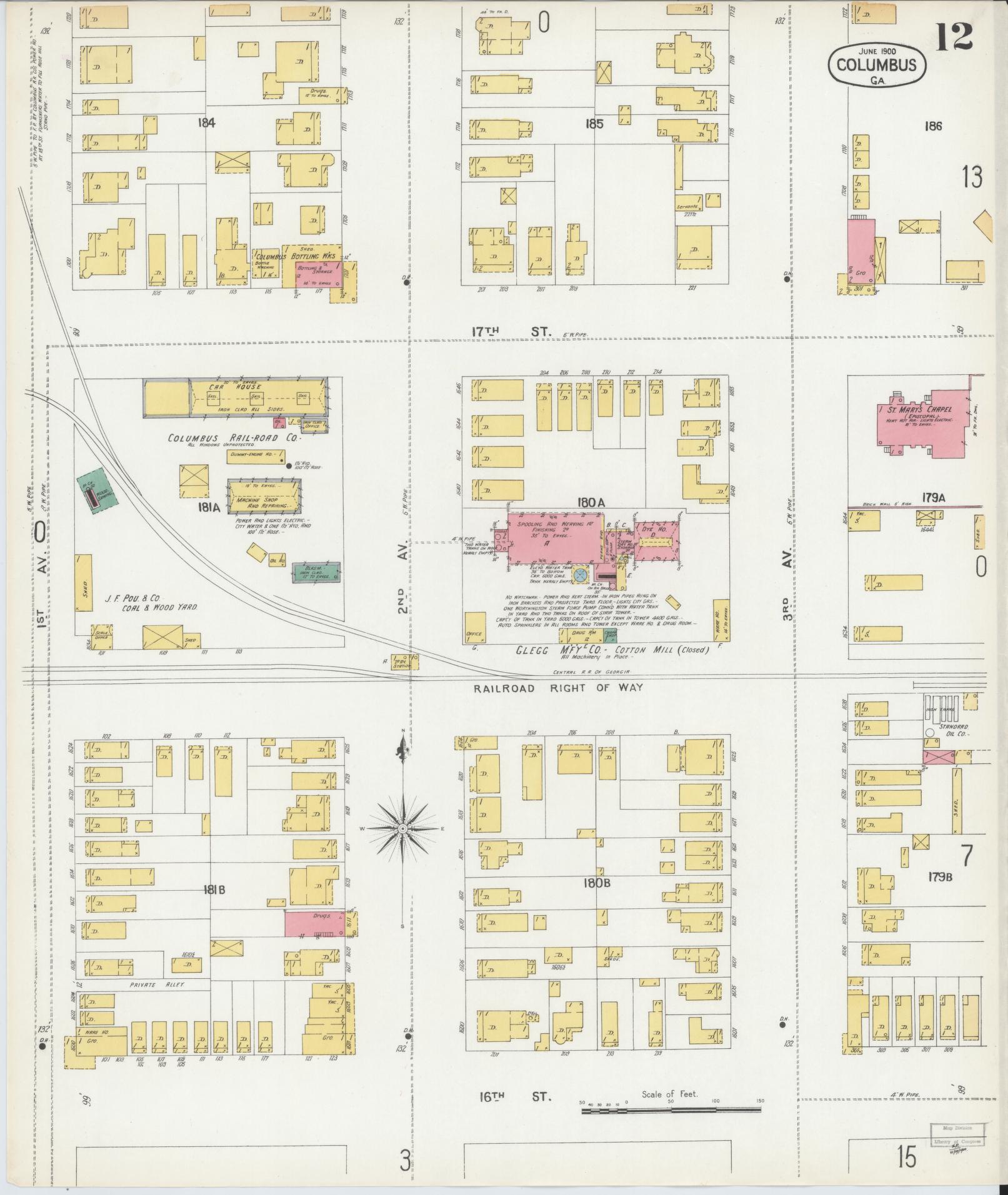 Sanborn Fire Insurance Map from Columbus, Muscogee County, Georgia (1900), Sheet #0012 - Complete Map Set gallery image, historic Sanborn map, vintage wall art, Georgia Georgia