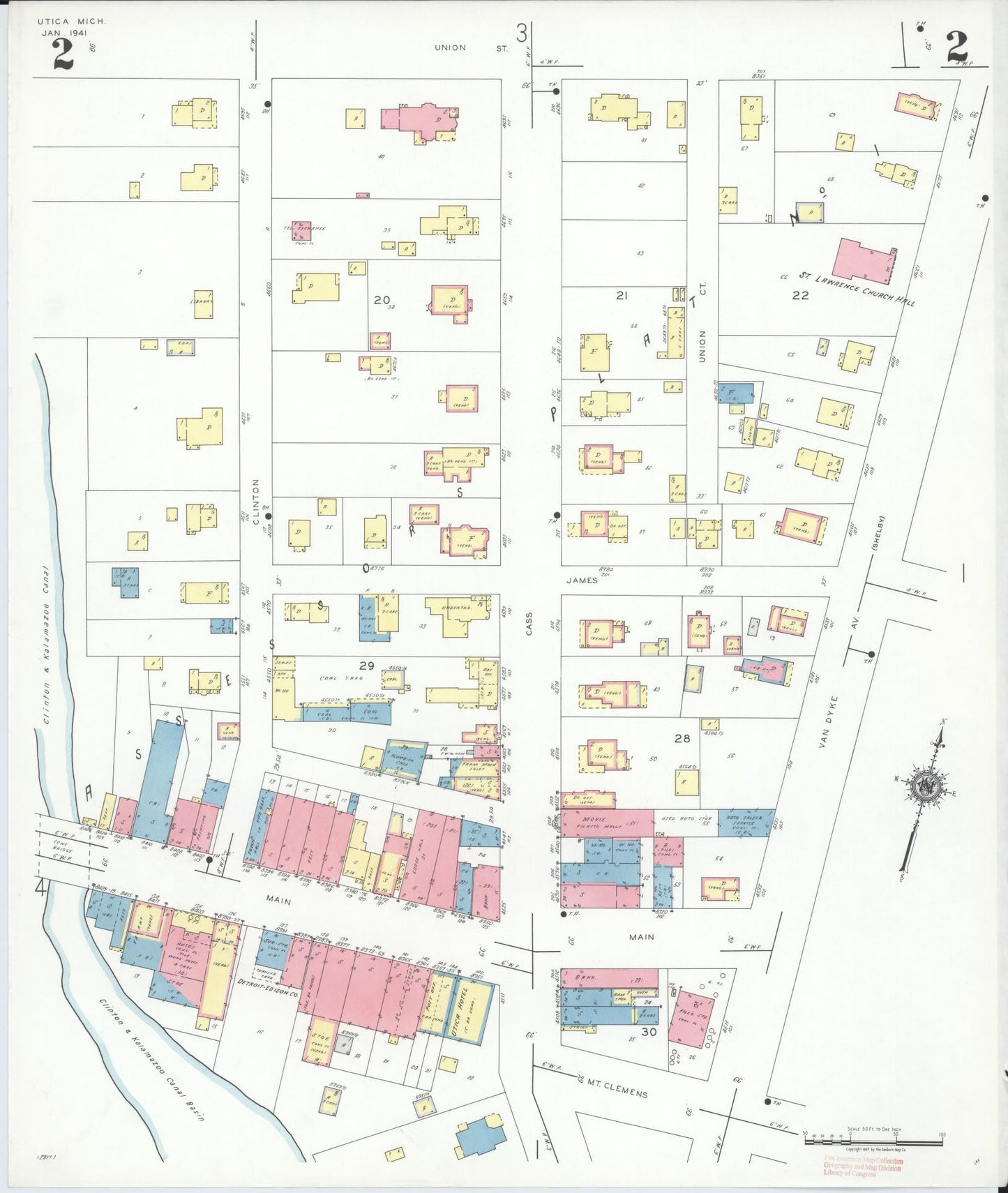 Sanborn Fire Insurance Map from Utica, Macomb County, Michigan (1941), Sheet #0002 - Complete Map Set gallery image, historic Sanborn map, vintage wall art, Michigan Michigan