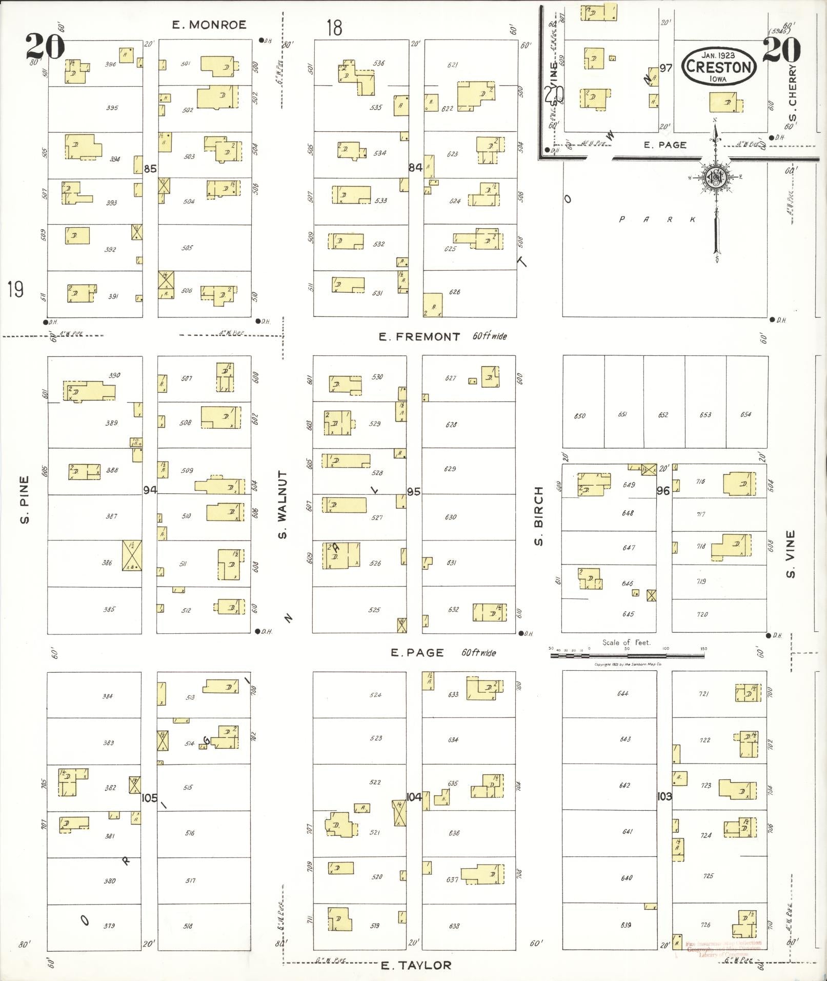 Sanborn Fire Insurance Map from Creston, Union County, Iowa (1923), Sheet #0020 - Historic Sanborn Fire Insurance Map Print, vintage old map wall art