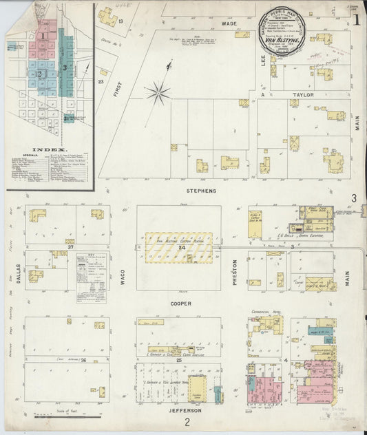 Sanborn Fire Insurance Map from Van Alstyne, Grayson County, Texas (1896), Sheet #0001 - Historic Sanborn Fire Insurance Map Print, vintage old map wall art, antique decor, genealogy gift, Texas Texas map