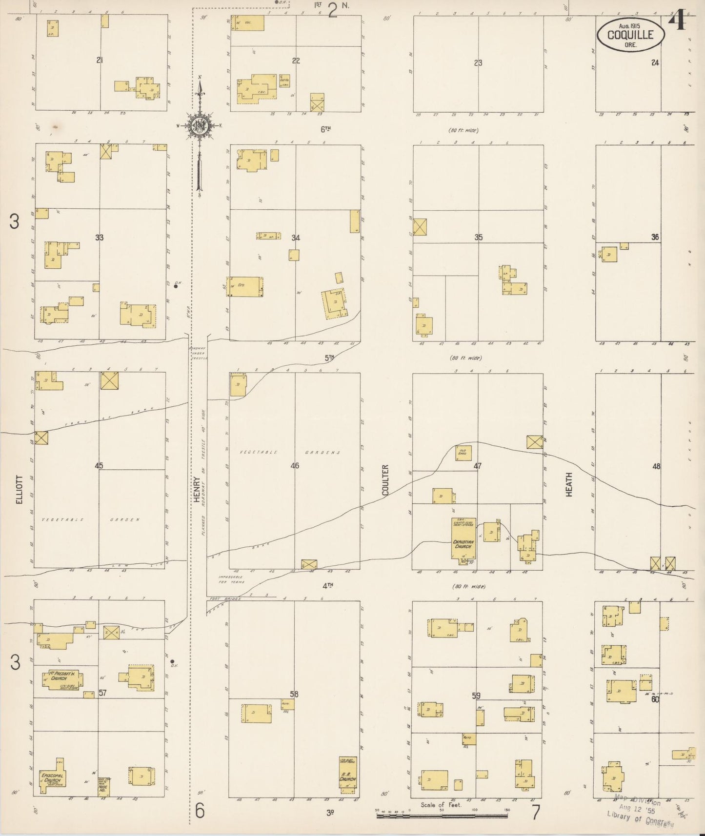 Sanborn Fire Insurance Map from Coquille, Coos County, Oregon (1915), Sheet #0004 - Complete Map Set gallery image, historic Sanborn map, vintage wall art, Oregon Oregon