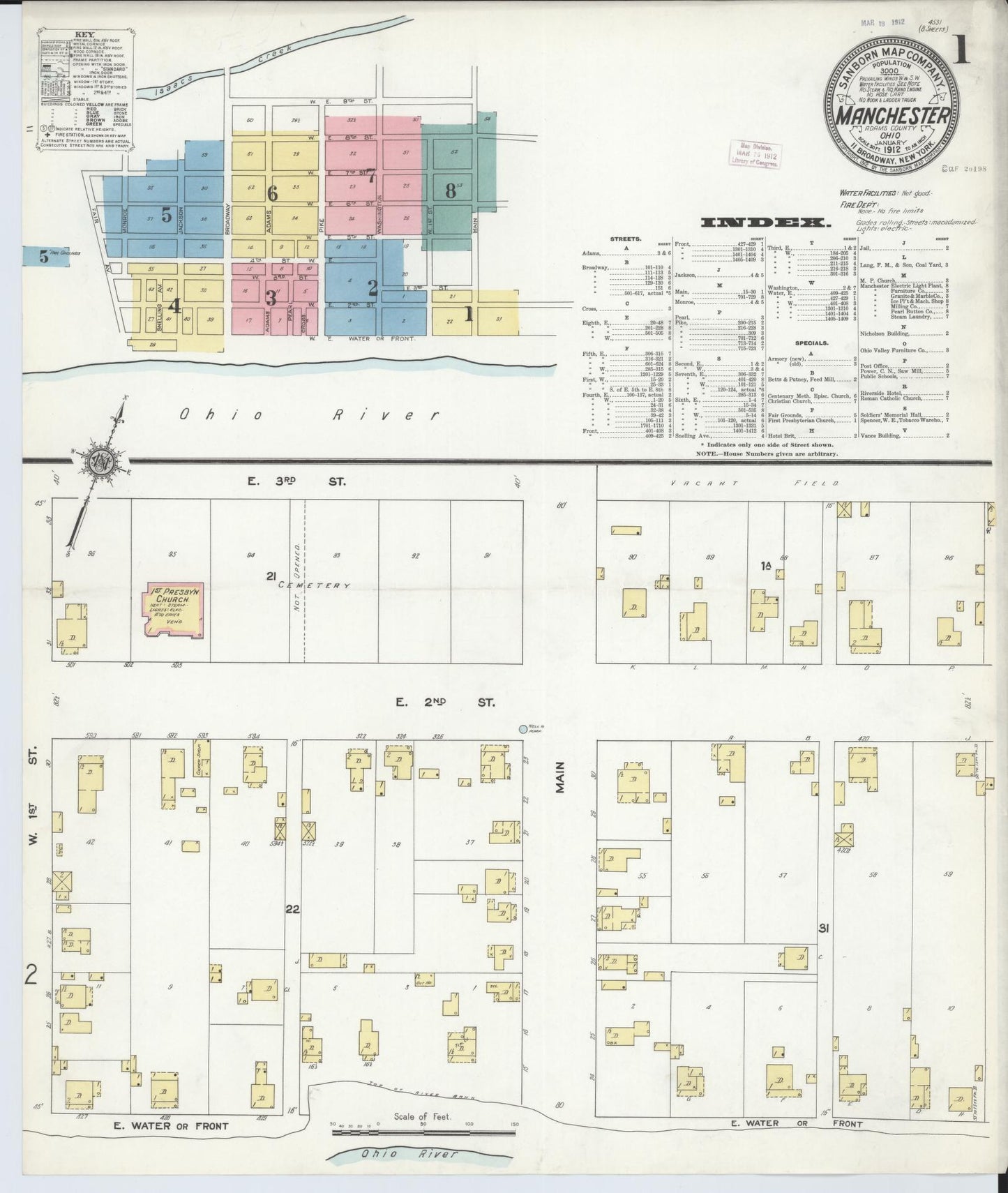 Sanborn Fire Insurance Map from Manchester, Adams County, Ohio (1912), Sheet #0001 - Complete Map Set gallery image, historic Sanborn map, vintage wall art, Ohio Ohio