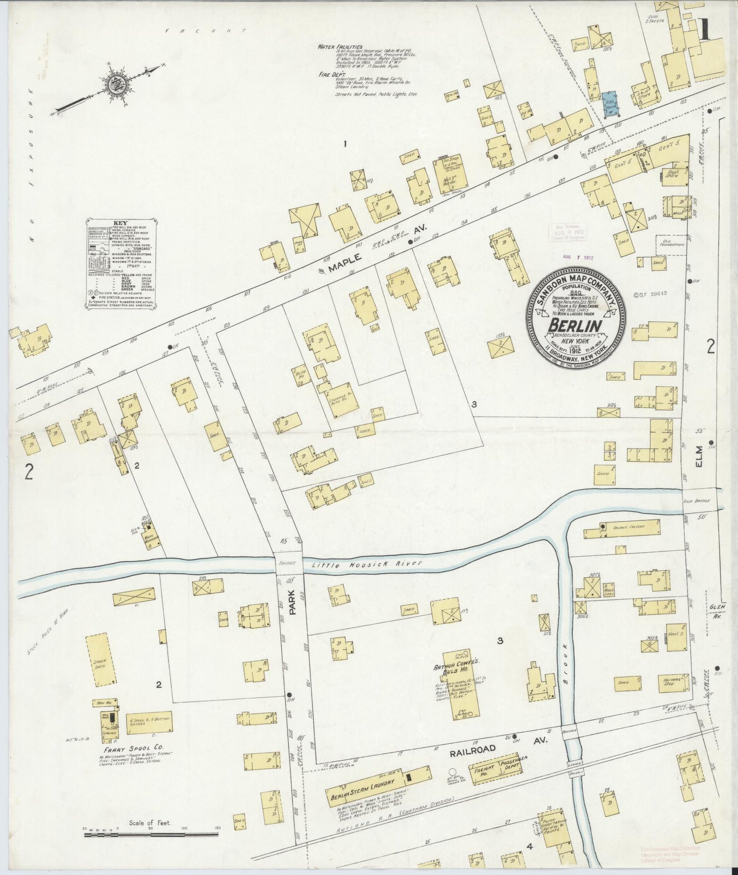 Sanborn Fire Insurance Map from Berlin, Rensselaer County, New York (1912), Sheet #0001 - Complete Map Set gallery image, historic Sanborn map, vintage wall art, New York New York