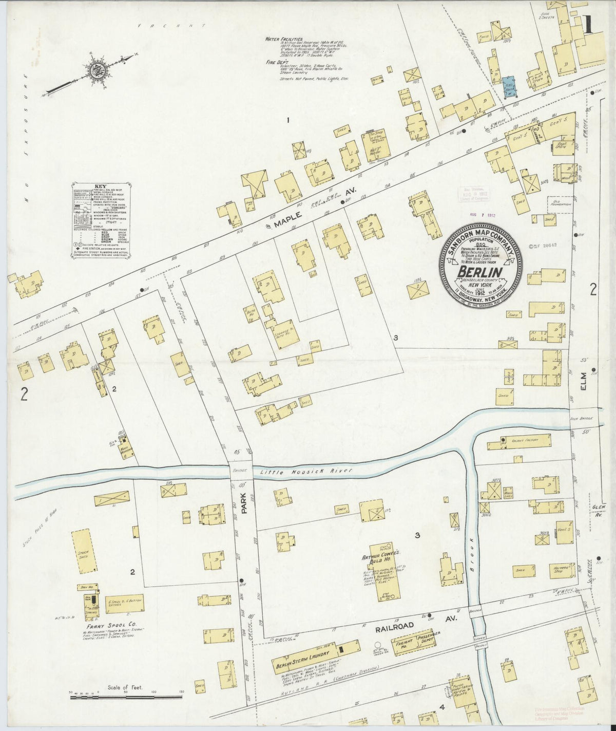 Sanborn Fire Insurance Map from Berlin, Rensselaer County, New York (1912), Sheet #0001 - Complete Map Set gallery image, historic Sanborn map, vintage wall art, New York New York