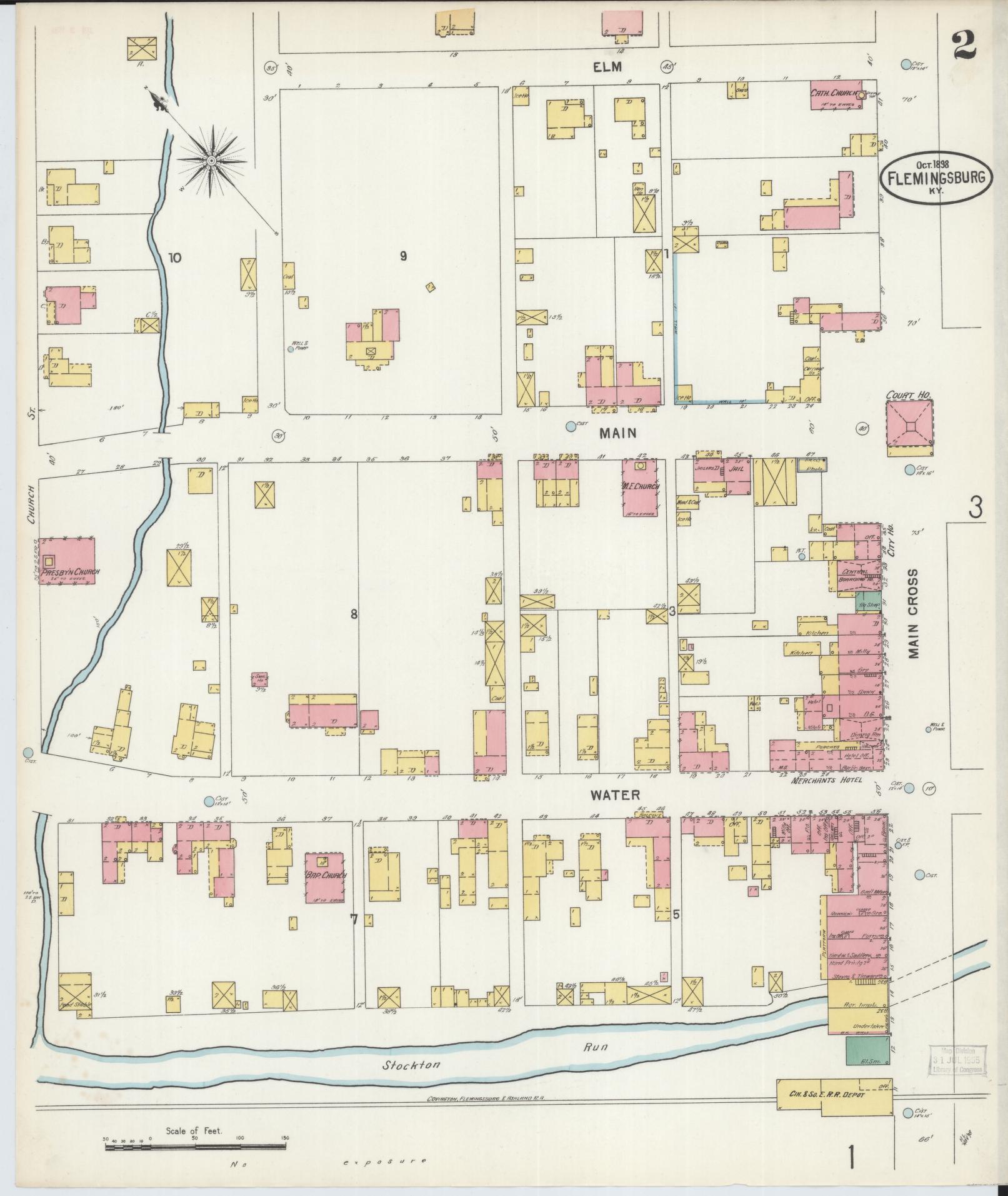 Sanborn Fire Insurance Map from Flemingsburg, Fleming County, Kentucky (1898), Sheet #0002 - Complete Map Set gallery image, historic Sanborn map, vintage wall art, Kentucky Kentucky