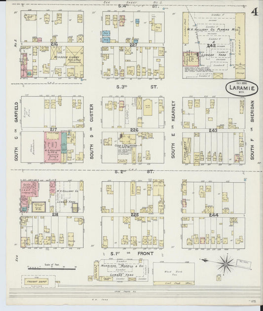 Sanborn Fire Insurance Map from Laramie, Albany County, Wyoming (1890), Sheet #0004 - Historic Sanborn Fire Insurance Map Print, vintage old map wall art, antique decor, genealogy gift, Wyoming Wyoming map