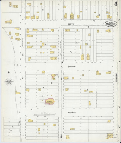 Sanborn Fire Insurance Map from Moorhead, Clay County, Minnesota (1899), Sheet #0008 - Historic Sanborn Fire Insurance Map Print, vintage old map wall art, antique decor, genealogy gift, Minnesota Minnesota map