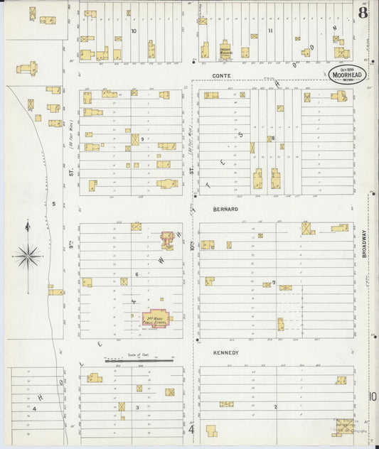 Sanborn Fire Insurance Map from Moorhead, Clay County, Minnesota (1899), Sheet #0008 - Historic Sanborn Fire Insurance Map Print, vintage old map wall art, antique decor, genealogy gift, Minnesota Minnesota map