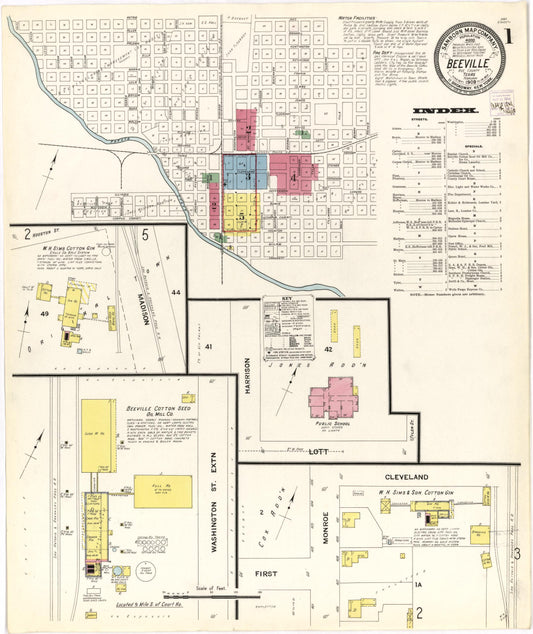 Sanborn Fire Insurance Map from Beeville, Bee County, Texas (1909), Sheet #0001 - Historic Sanborn Fire Insurance Map Print, vintage old map wall art, antique decor, genealogy gift, Texas Texas map