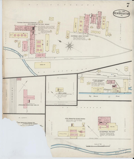 Sanborn Fire Insurance Map from New Brighton, Beaver County, Pennsylvania (1886), Sheet #0007 - Historic Sanborn Fire Insurance Map Print, vintage old map wall art, antique decor, genealogy gift, Pennsylvania Pennsylvania map