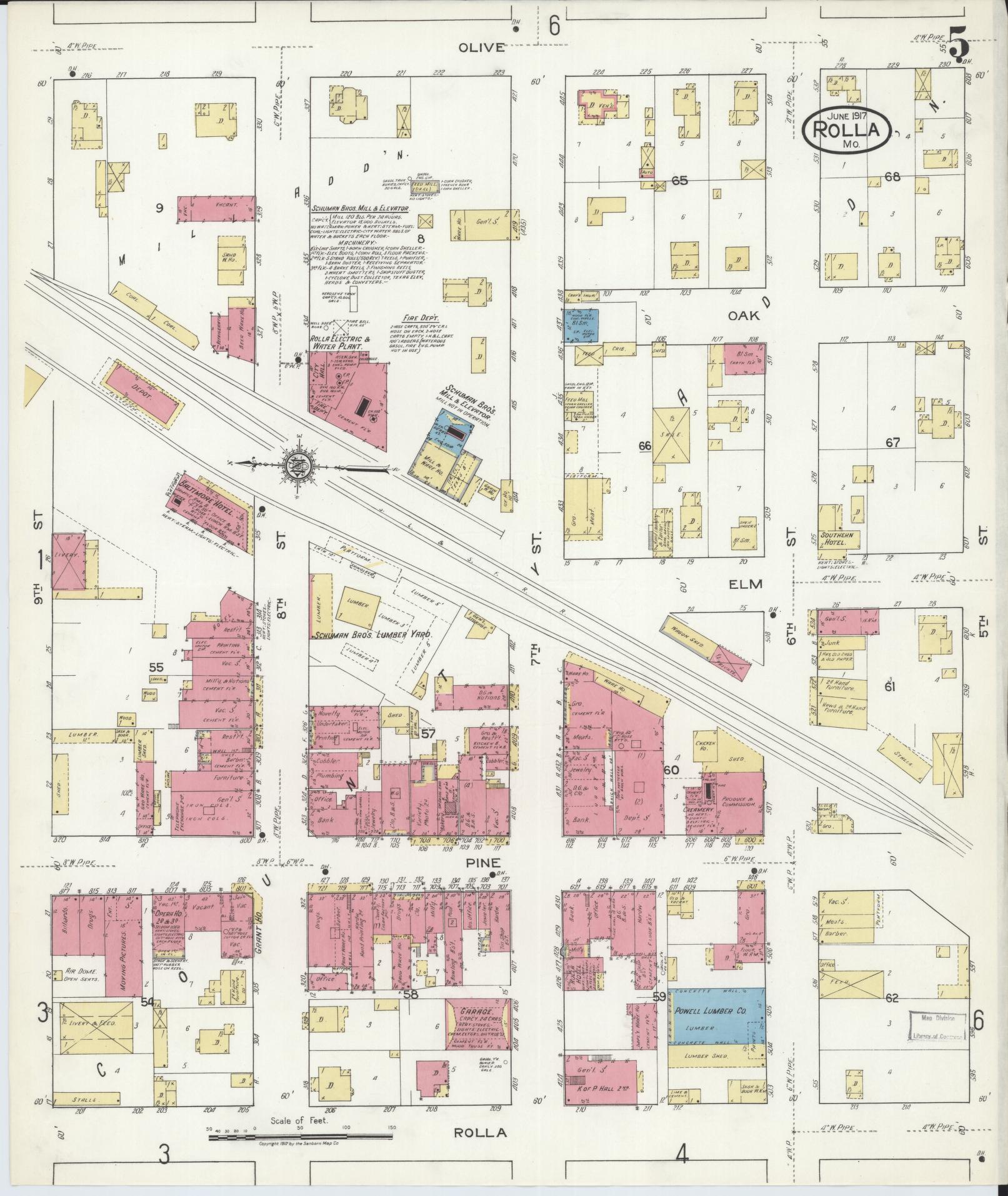 Sanborn Fire Insurance Map from Rolla, Phelps County, Missouri (1917), Sheet #0005 - Historic Sanborn Fire Insurance Map Print, vintage old map wall art, antique decor, genealogy gift, Missouri Missouri map