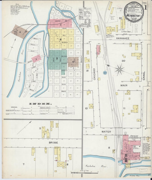 Sanborn Fire Insurance Map from Wilmington, Will County, Illinois (1892), Sheet #0001 - Historic Sanborn Fire Insurance Map Print, vintage old map wall art, antique decor, genealogy gift, Illinois Illinois map