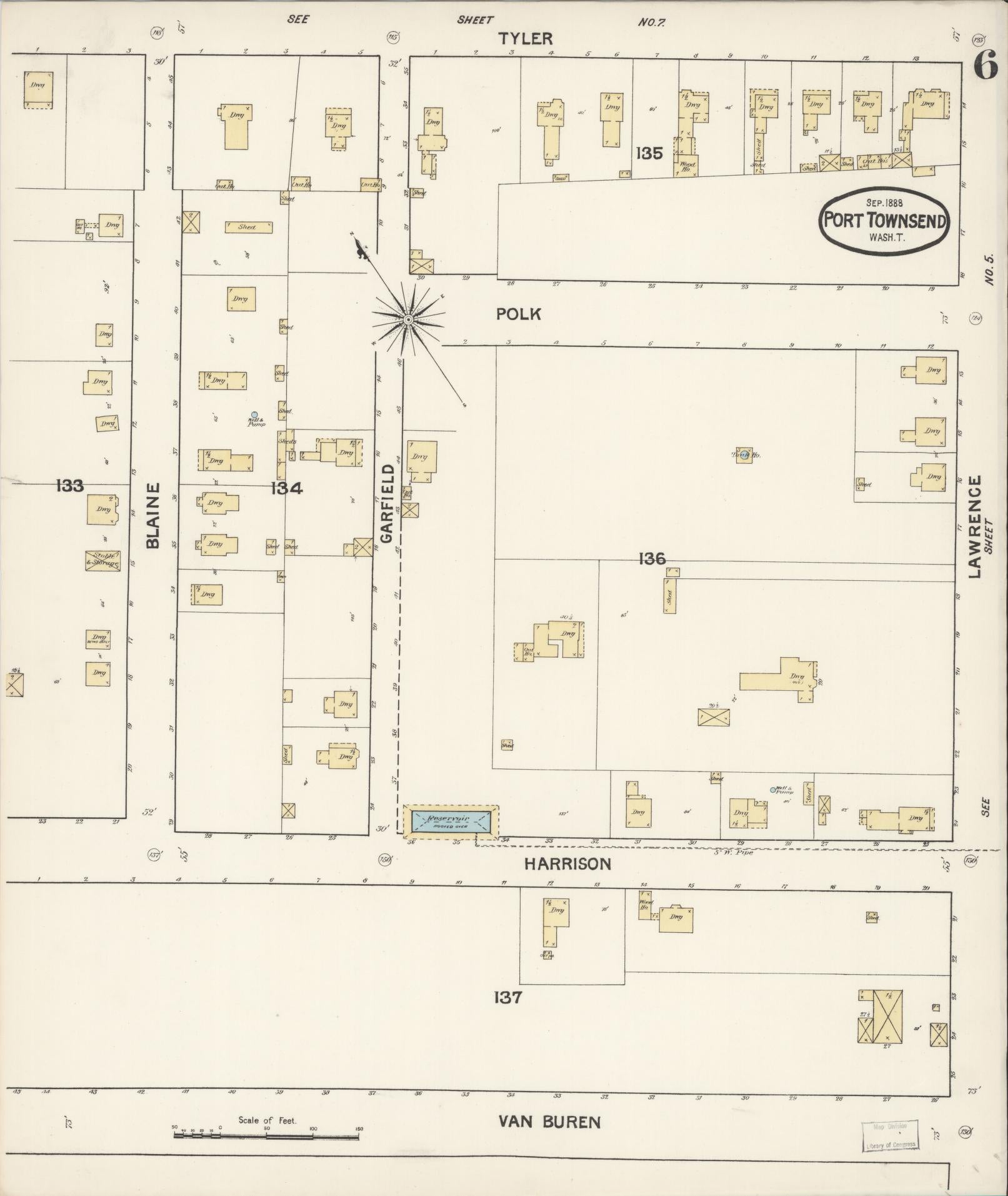 Sanborn Fire Insurance Map from Port Townsend, Jefferson County, Washington (1888), Sheet #0006 - Complete Map Set gallery image, historic Sanborn map, vintage wall art, Washington Washington