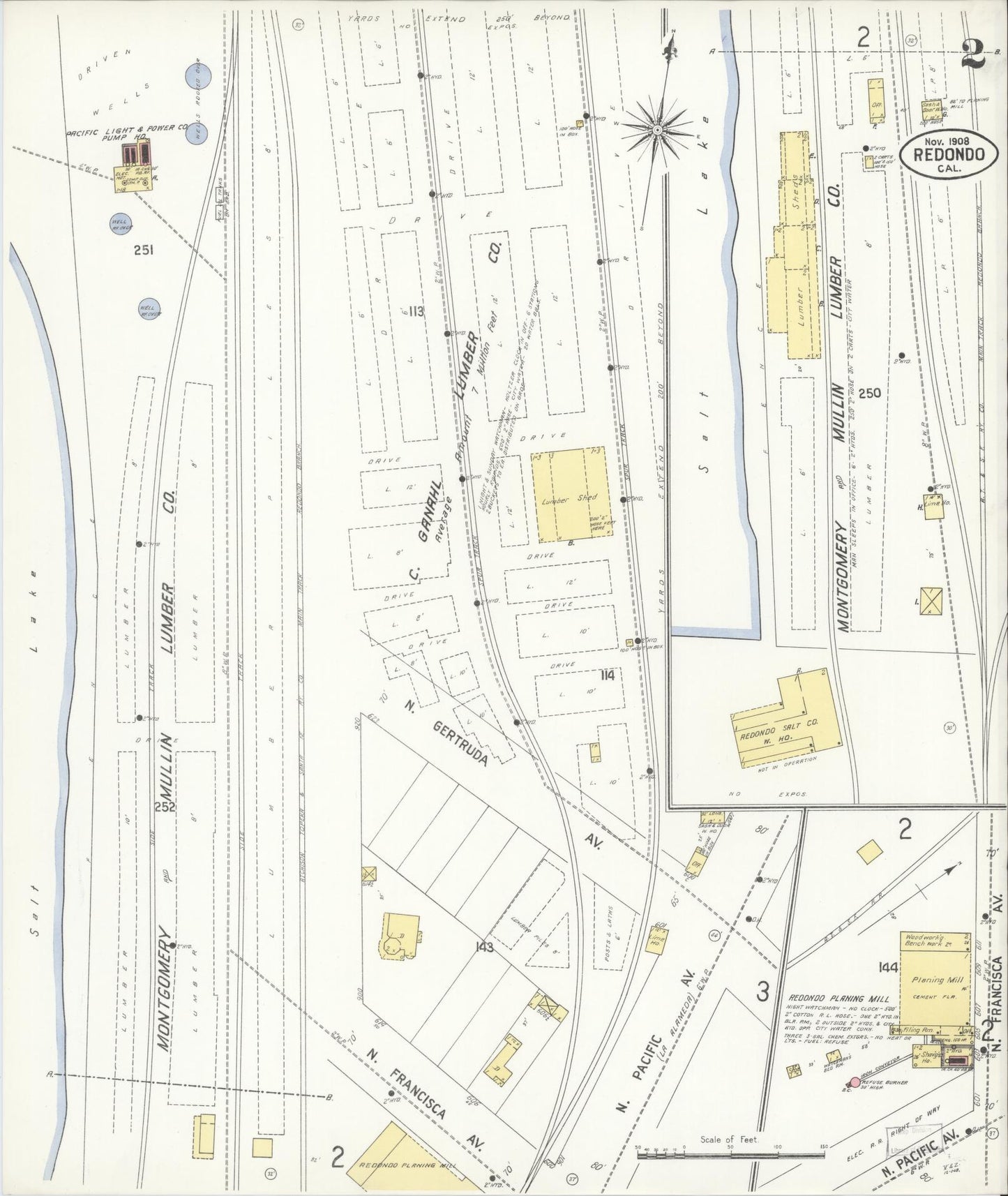 Sanborn Fire Insurance Map from Redondo Beach, Los Angeles County, California (1908), Sheet #0002 - Complete Map Set gallery image, historic Sanborn map, vintage wall art, California California