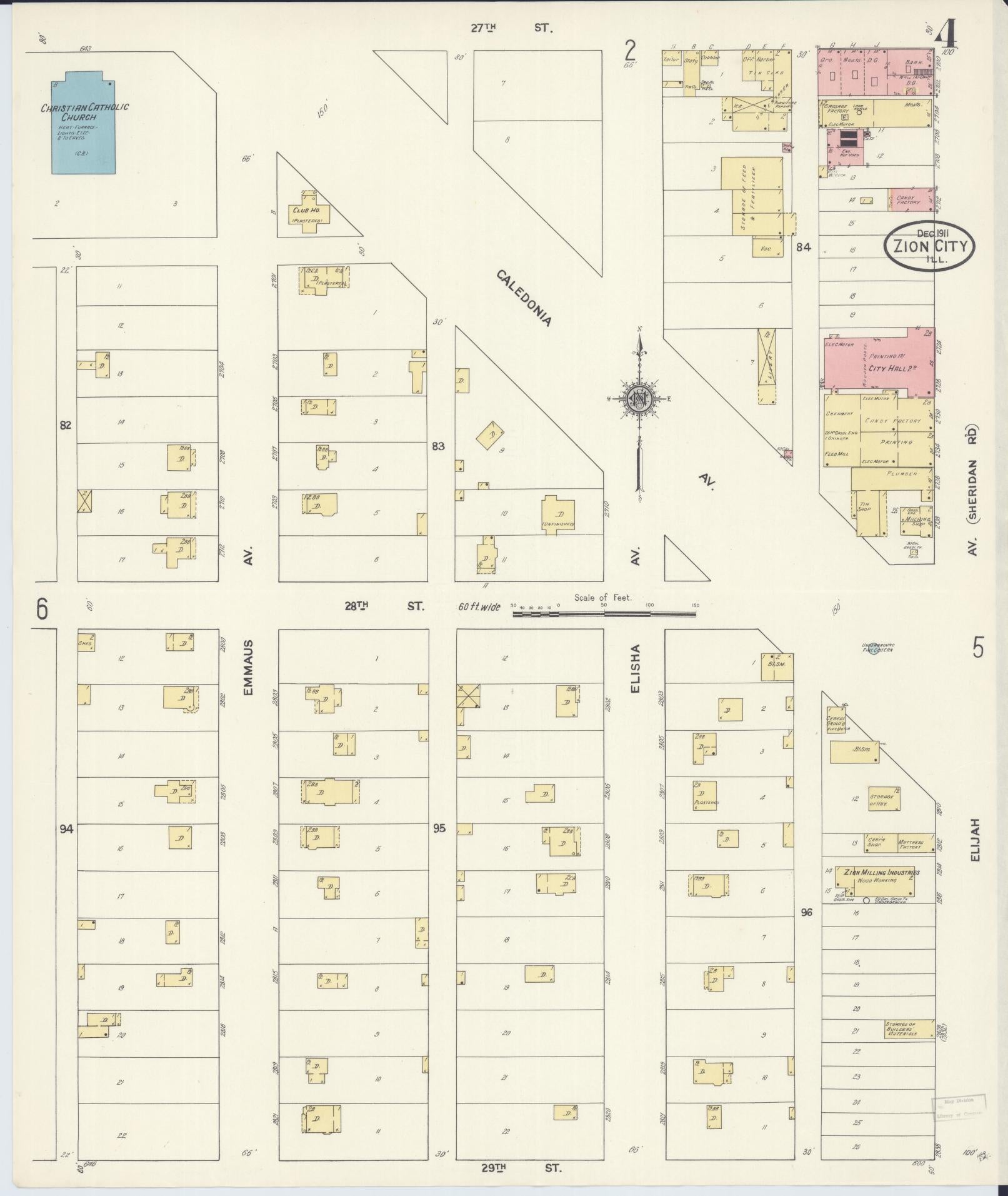 Sanborn Fire Insurance Map from Zion, Lake County, Illinois (1911), Sheet #0004 - Complete Map Set gallery image, historic Sanborn map, vintage wall art, Illinois Illinois