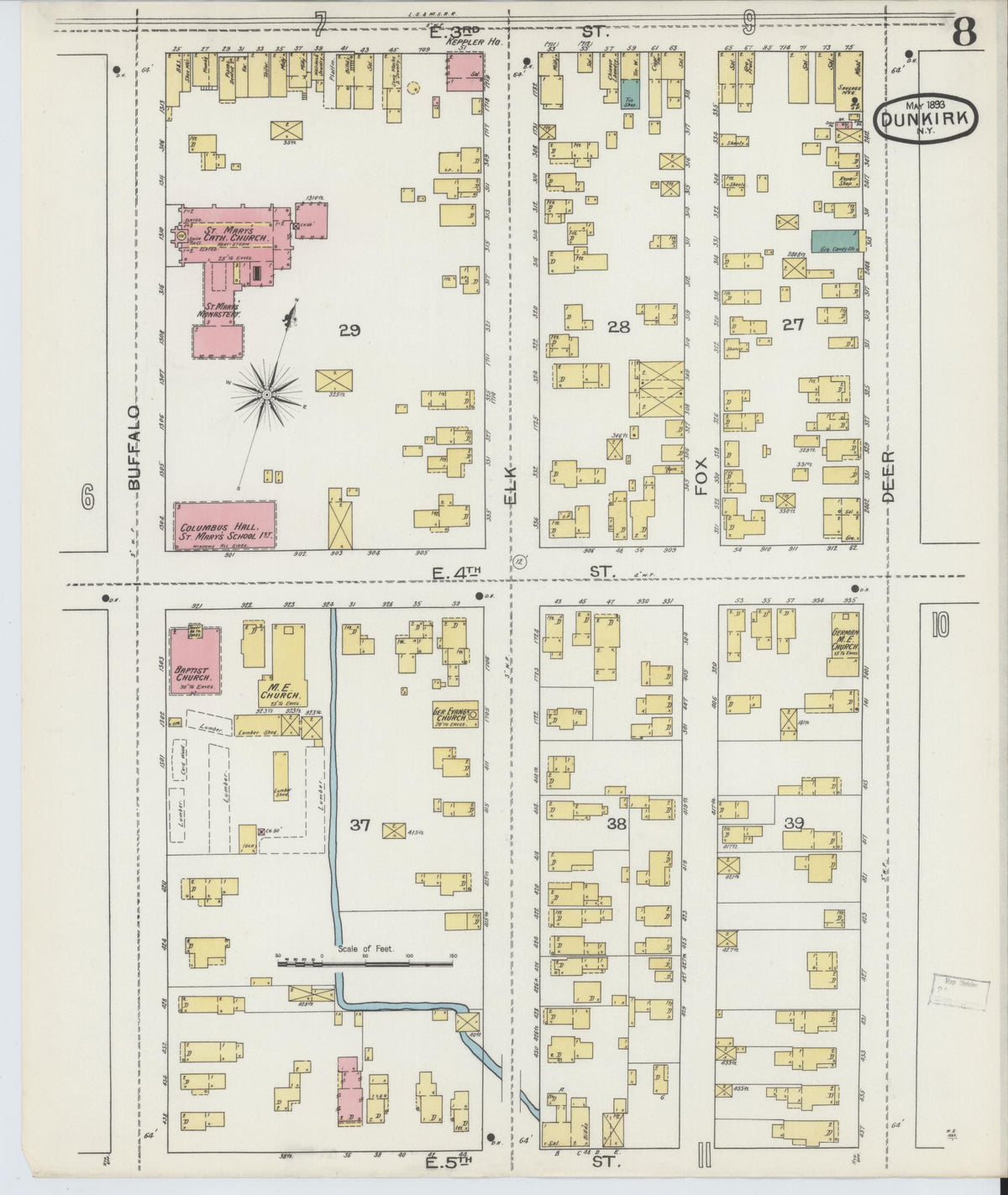 Sanborn Fire Insurance Map from Dunkirk, Chautauqua County, New York (1893), Sheet #0008 - Complete Map Set gallery image, historic Sanborn map, vintage wall art, New York New York