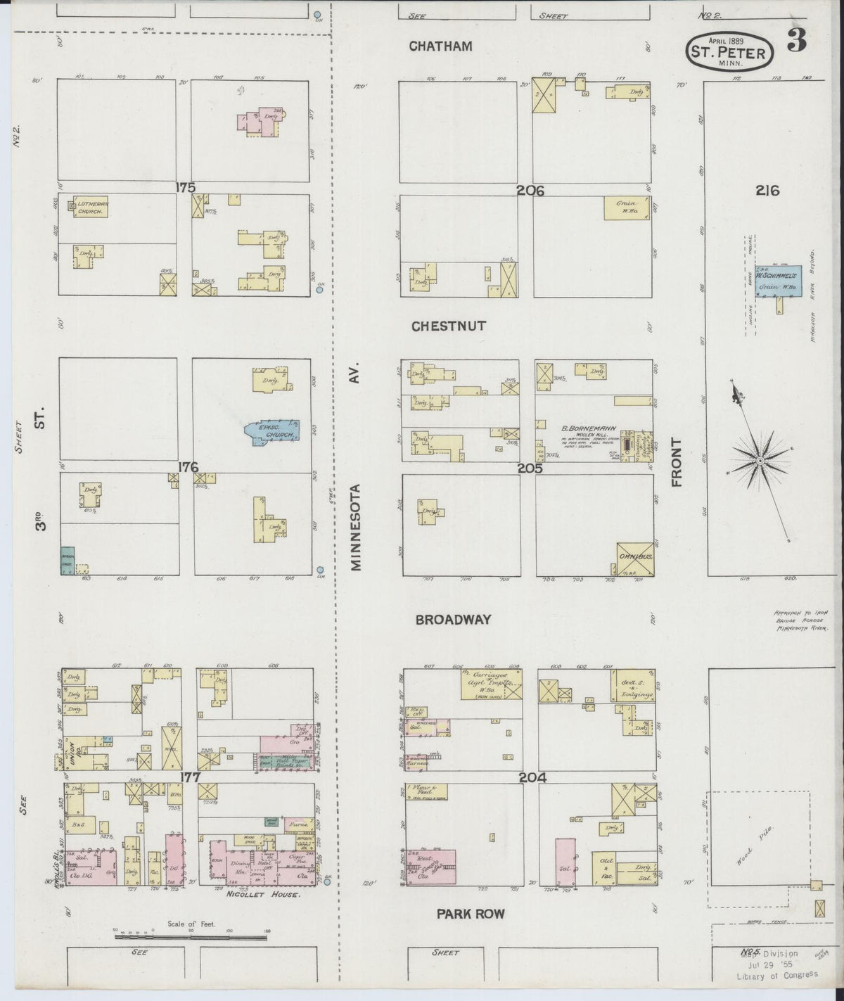 Sanborn Fire Insurance Map from Saint Peter, Nicollet County, Minnesota (1889), Sheet #0003 - Historic Sanborn Fire Insurance Map Print, vintage old map wall art, antique decor, genealogy gift, Minnesota Minnesota map