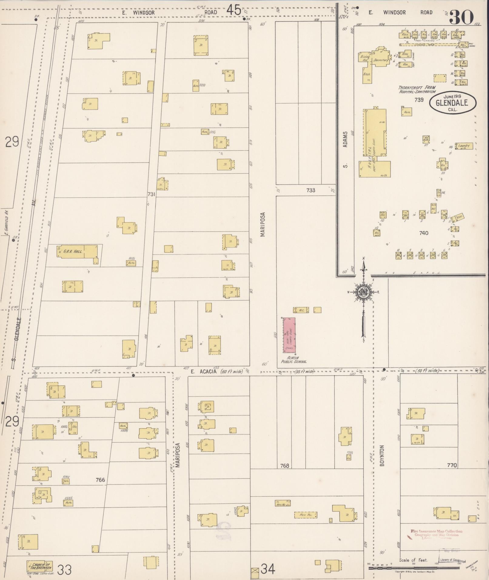 Sanborn Fire Insurance Map from Glendale, Los Angeles County, California (1919), Sheet #0030 - Historic Sanborn Fire Insurance Map Print, vintage old map wall art, antique decor, genealogy gift, California California map