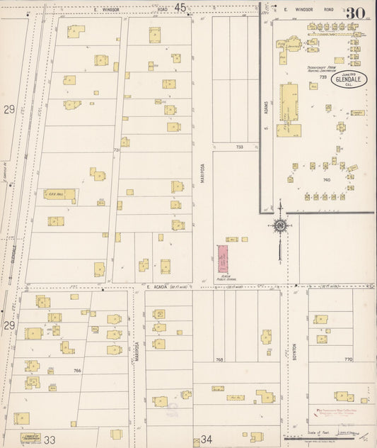Sanborn Fire Insurance Map from Glendale, Los Angeles County, California (1919), Sheet #0030 - Historic Sanborn Fire Insurance Map Print, vintage old map wall art, antique decor, genealogy gift, California California map