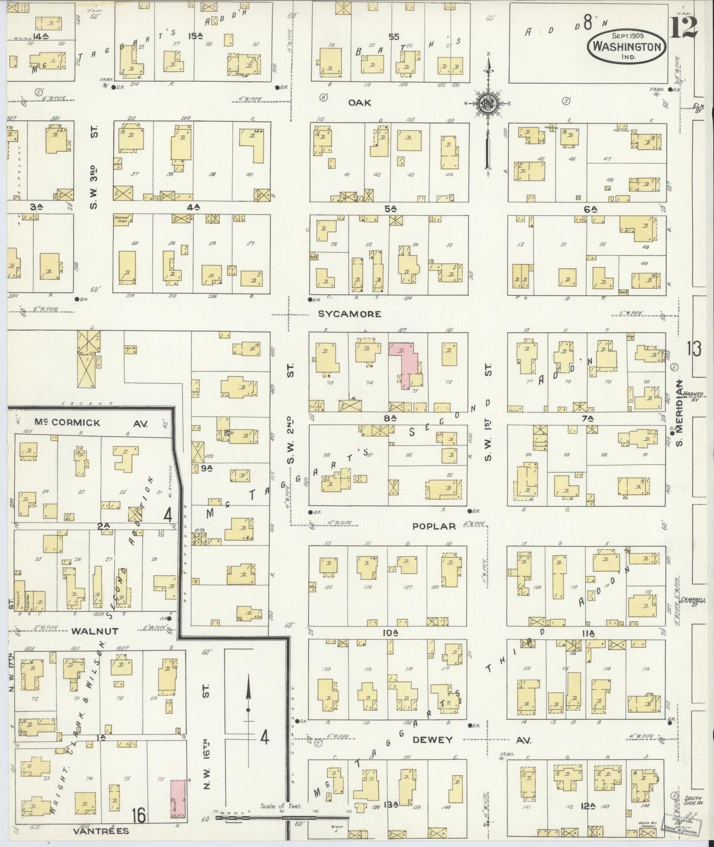 Sanborn Fire Insurance Map from Washington, Daviess County, Indiana (1909), Sheet #0012 - Historic Sanborn Fire Insurance Map Print, vintage old map wall art, antique decor, genealogy gift, Indiana Indiana map