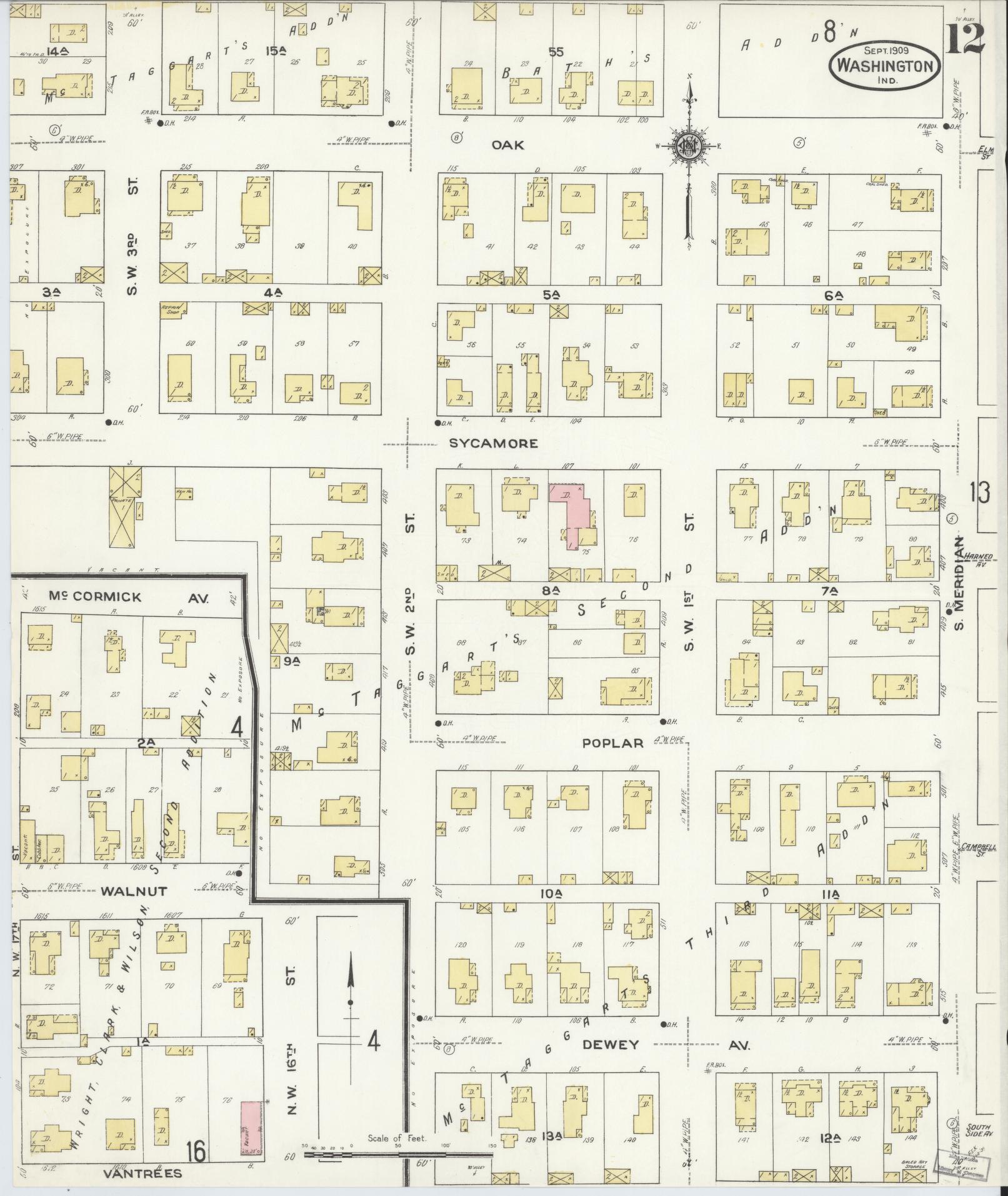 Sanborn Fire Insurance Map from Washington, Daviess County, Indiana (1909), Sheet #0012 - Historic Sanborn Fire Insurance Map Print, vintage old map wall art, antique decor, genealogy gift, Indiana Indiana map