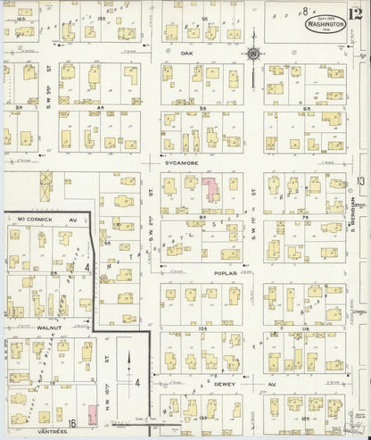 Sanborn Fire Insurance Map from Washington, Daviess County, Indiana (1909), Sheet #0012 - Historic Sanborn Fire Insurance Map Print, vintage old map wall art, antique decor, genealogy gift, Indiana Indiana map