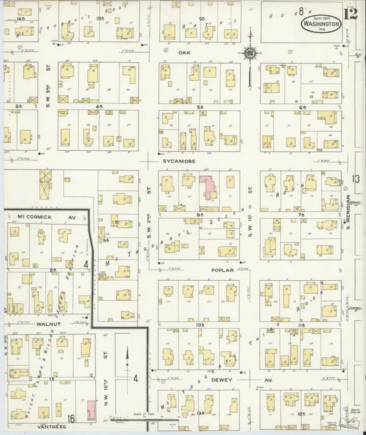 Sanborn Fire Insurance Map from Washington, Daviess County, Indiana (1909), Sheet #0012 - Historic Sanborn Fire Insurance Map Print, vintage old map wall art, antique decor, genealogy gift, Indiana Indiana map
