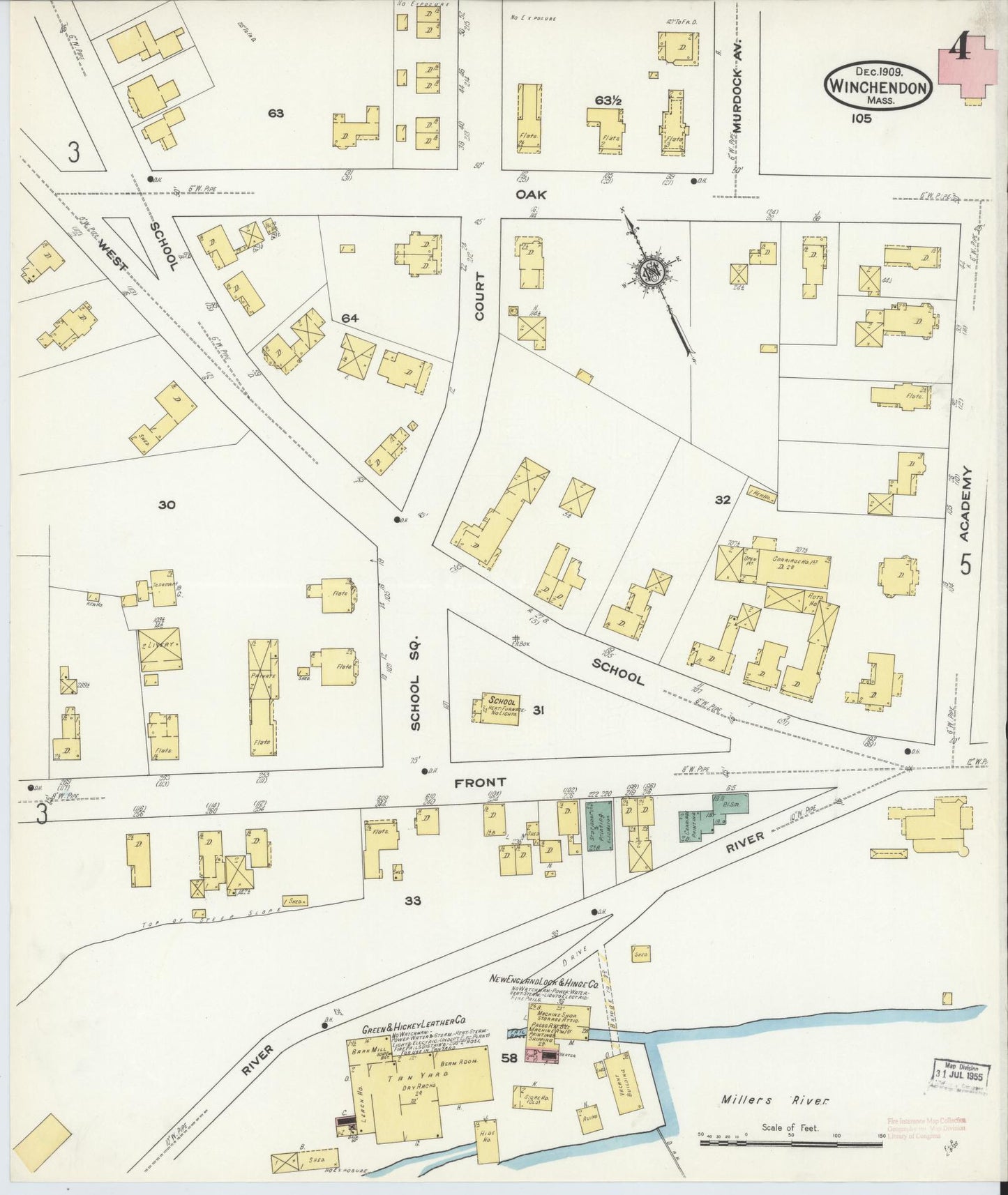 Sanborn Fire Insurance Map from Winchendon, Worcester County, Massachusetts (1909), Sheet #0004 - Complete Map Set gallery image, historic Sanborn map, vintage wall art, Massachusetts Massachusetts