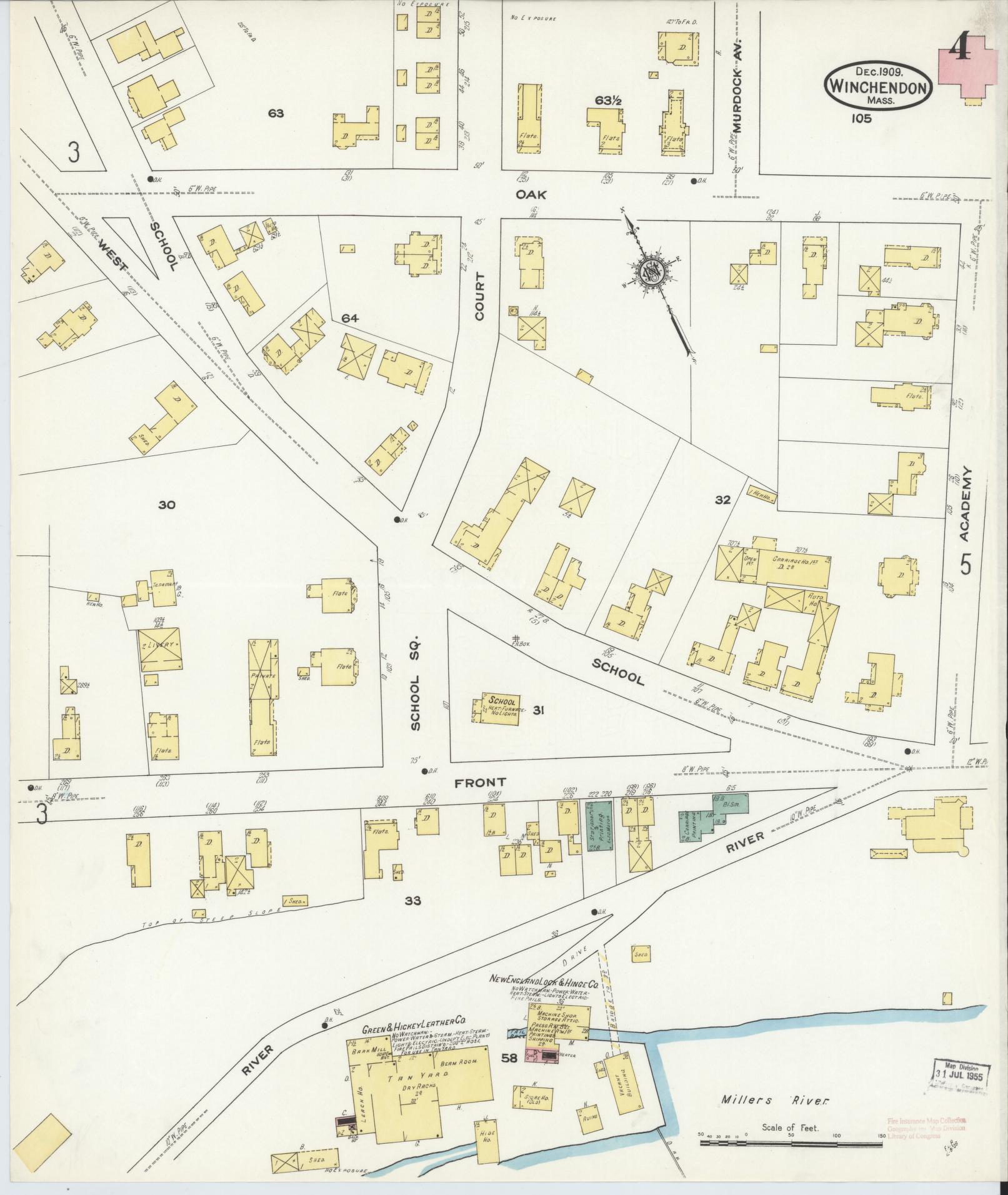 Sanborn Fire Insurance Map from Winchendon, Worcester County, Massachusetts (1909), Sheet #0004 - Complete Map Set gallery image, historic Sanborn map, vintage wall art, Massachusetts Massachusetts