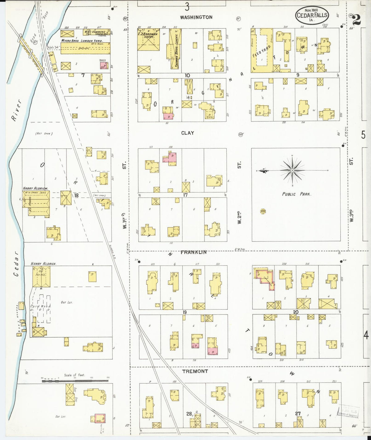 Sanborn Fire Insurance Map from Cedar Falls, Black Hawk County, Iowa (1900), Sheet #0002 - Historic Sanborn Fire Insurance Map Print
