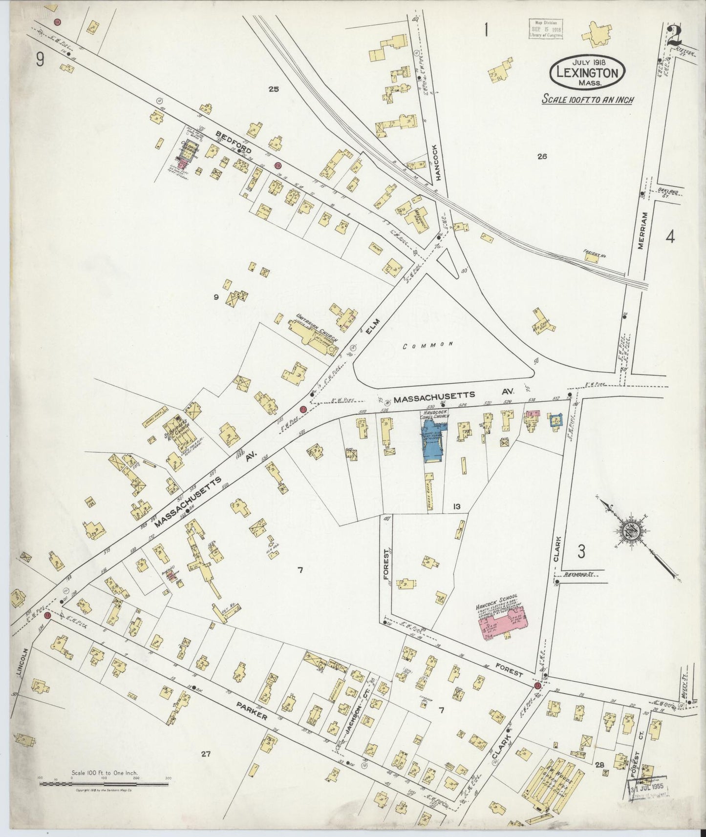 Sanborn Fire Insurance Map from Lexington, Middlesex County, Massachusetts (1918), Sheet #0002 - Historic Sanborn Fire Insurance Map Print, vintage old map wall art, antique decor, genealogy gift, Massachusetts Massachusetts map