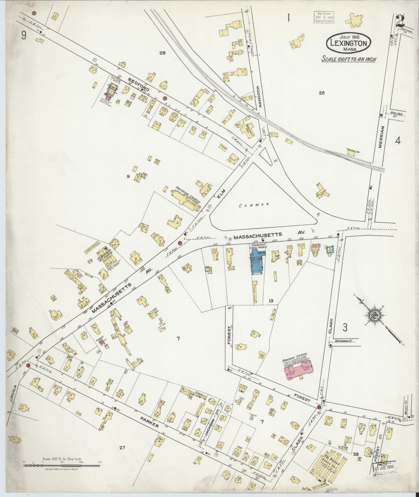 Sanborn Fire Insurance Map from Lexington, Middlesex County, Massachusetts (1918), Sheet #0002 - Historic Sanborn Fire Insurance Map Print, vintage old map wall art, antique decor, genealogy gift, Massachusetts Massachusetts map