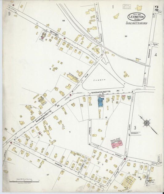 Sanborn Fire Insurance Map from Lexington, Middlesex County, Massachusetts (1918), Sheet #0002 - Historic Sanborn Fire Insurance Map Print, vintage old map wall art, antique decor, genealogy gift, Massachusetts Massachusetts map
