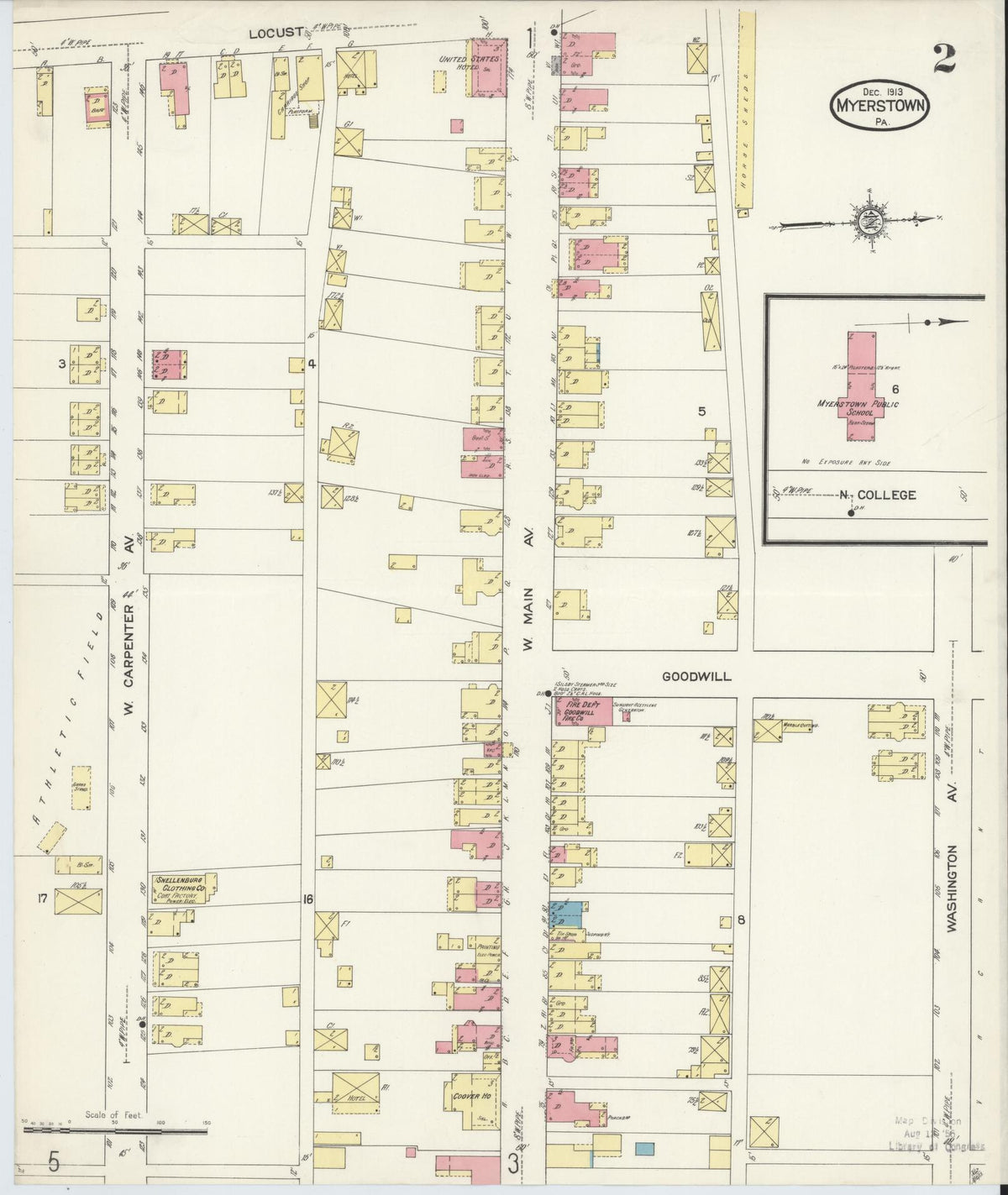 Sanborn Fire Insurance Map from Myerstown, Lebanon County, Pennsylvania (1913), Sheet #0002 - Historic Sanborn Fire Insurance Map Print, vintage old map wall art, antique decor, genealogy gift, Pennsylvania Pennsylvania map