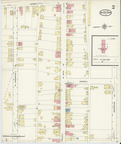Sanborn Fire Insurance Map from Myerstown, Lebanon County, Pennsylvania (1913), Sheet #0002 - Historic Sanborn Fire Insurance Map Print, vintage old map wall art, antique decor, genealogy gift, Pennsylvania Pennsylvania map