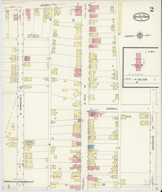 Sanborn Fire Insurance Map from Myerstown, Lebanon County, Pennsylvania (1913), Sheet #0002 - Historic Sanborn Fire Insurance Map Print, vintage old map wall art, antique decor, genealogy gift, Pennsylvania Pennsylvania map