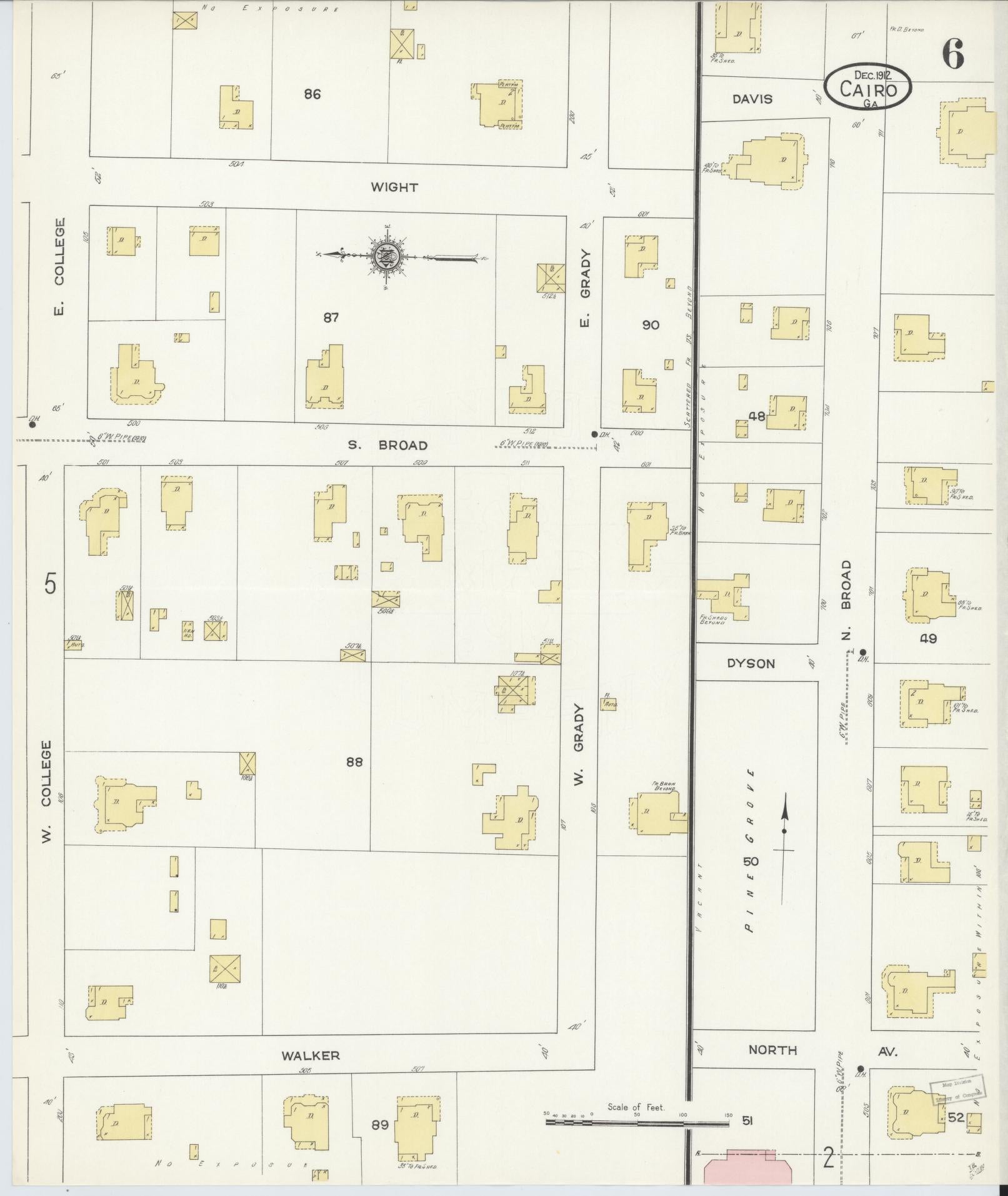 Sanborn Fire Insurance Map from Cairo, Grady County, Georgia (1912), Sheet #0006 - Complete Map Set gallery image, historic Sanborn map, vintage wall art, Georgia Georgia