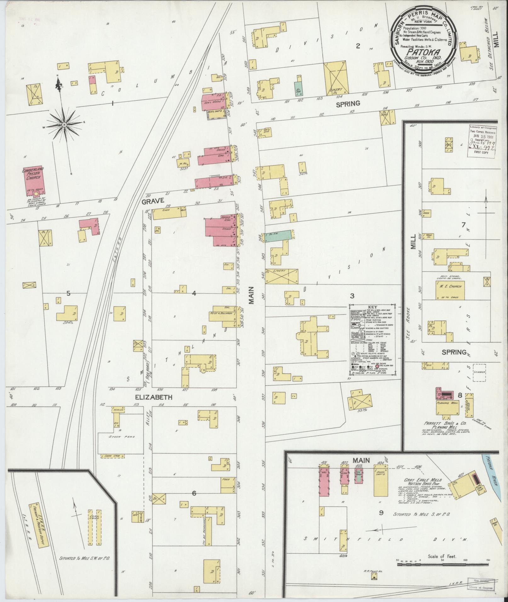 Sanborn Fire Insurance Map from Patoka, Gibson County, Indiana (1900), Sheet #0001 - Historic Sanborn Fire Insurance Map Print, vintage old map wall art, antique decor, genealogy gift, Indiana Indiana map