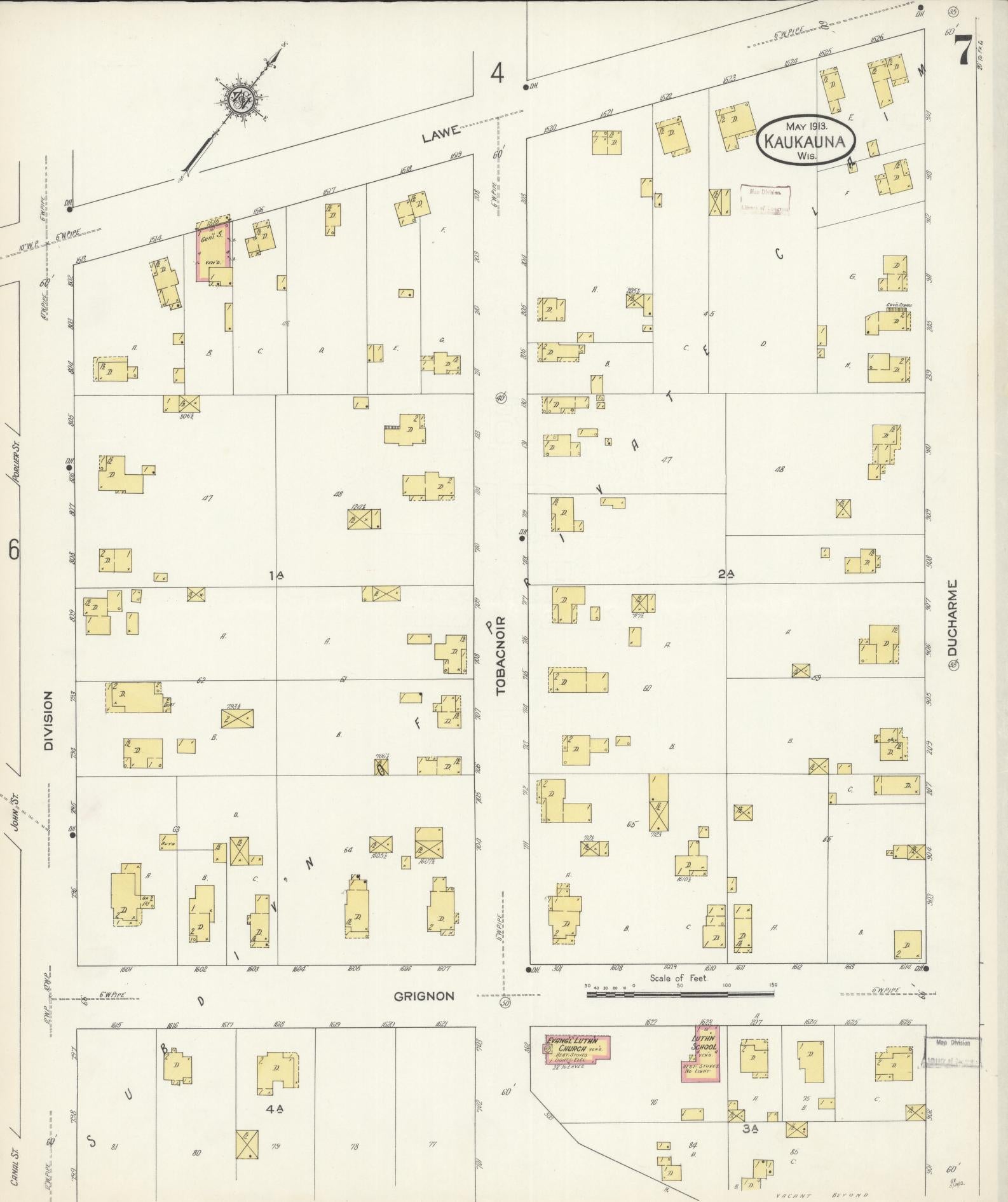 Sanborn Fire Insurance Map from Kaukauna, Outagamie County, Wisconsin (1913), Sheet #0007 - Complete Map Set gallery image, historic Sanborn map, vintage wall art, Wisconsin Wisconsin