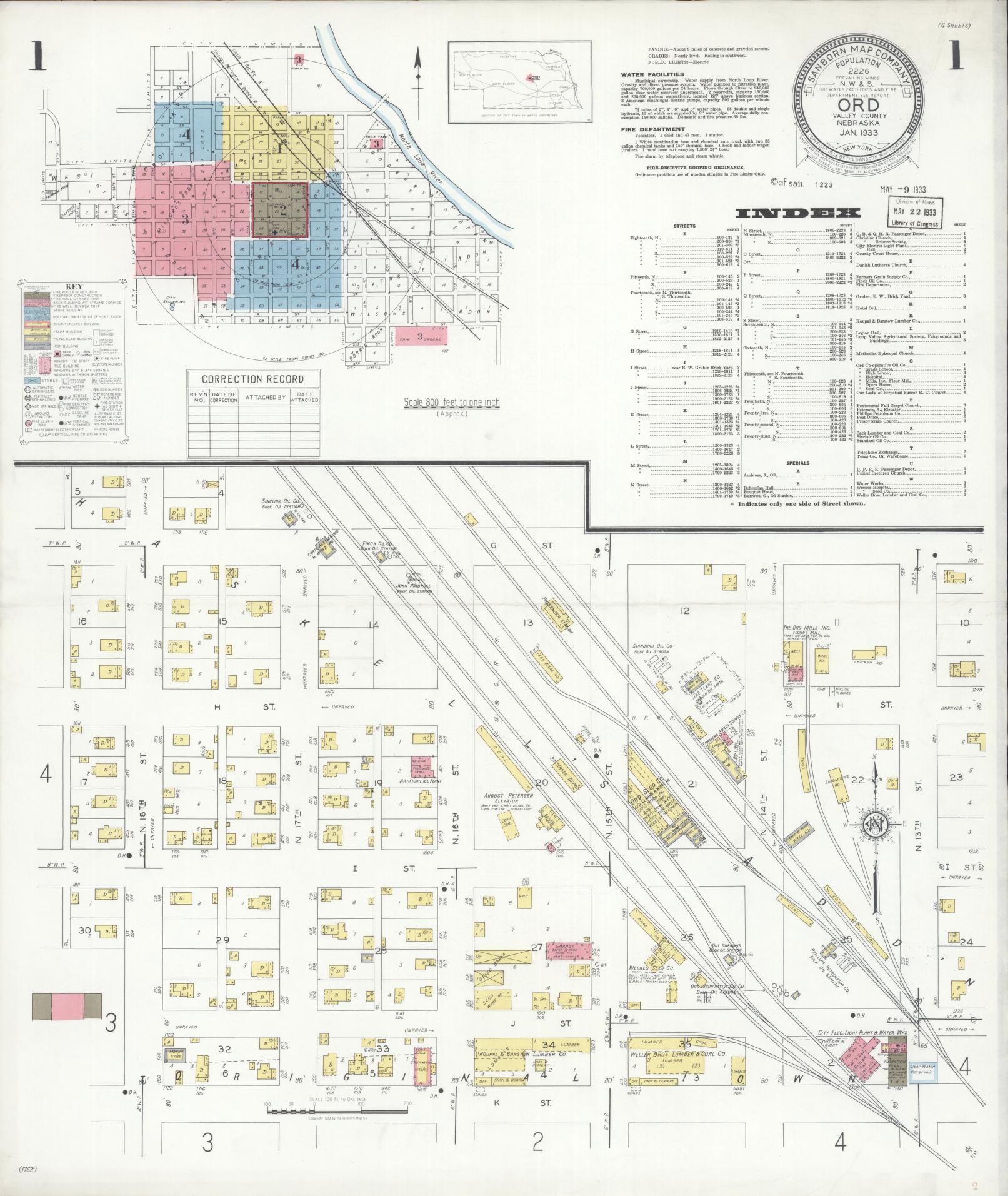 Sanborn Fire Insurance Map from Ord, Valley County, Nebraska (1933), Sheet #0001 - Complete Map Set gallery image, historic Sanborn map, vintage wall art, Nebraska Nebraska