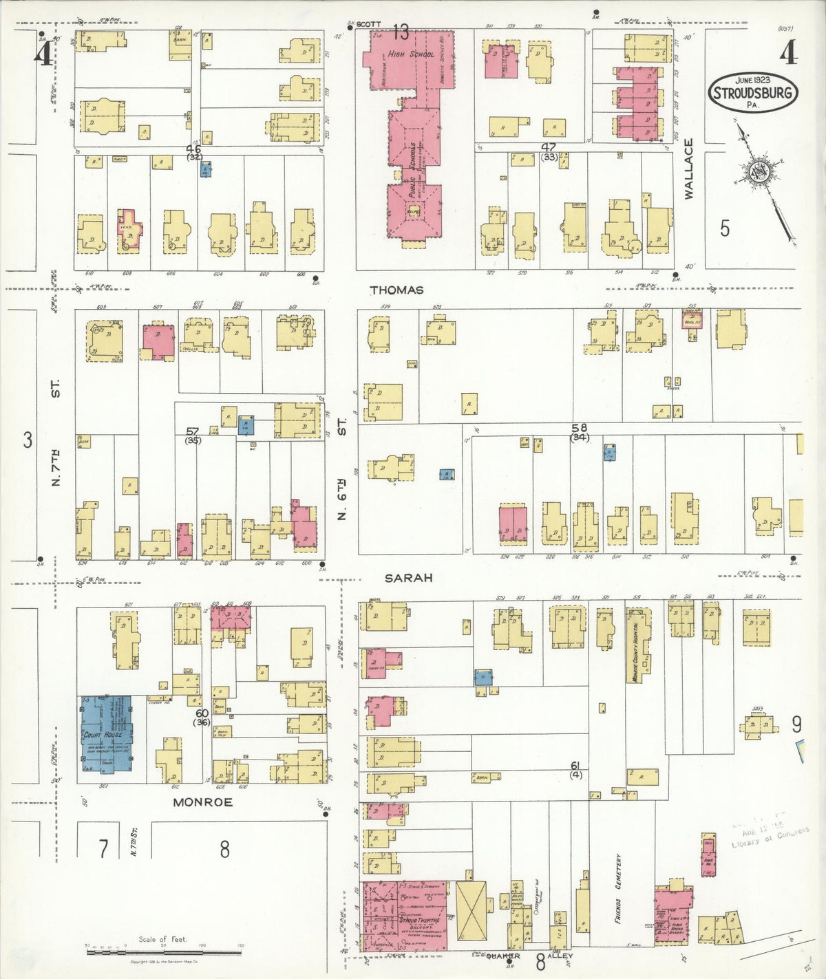 Sanborn Fire Insurance Map from Stroudsburg, Monroe County, Pennsylvania (1923), Sheet #0004 - Complete Map Set gallery image, historic Sanborn map, vintage wall art, Pennsylvania Pennsylvania