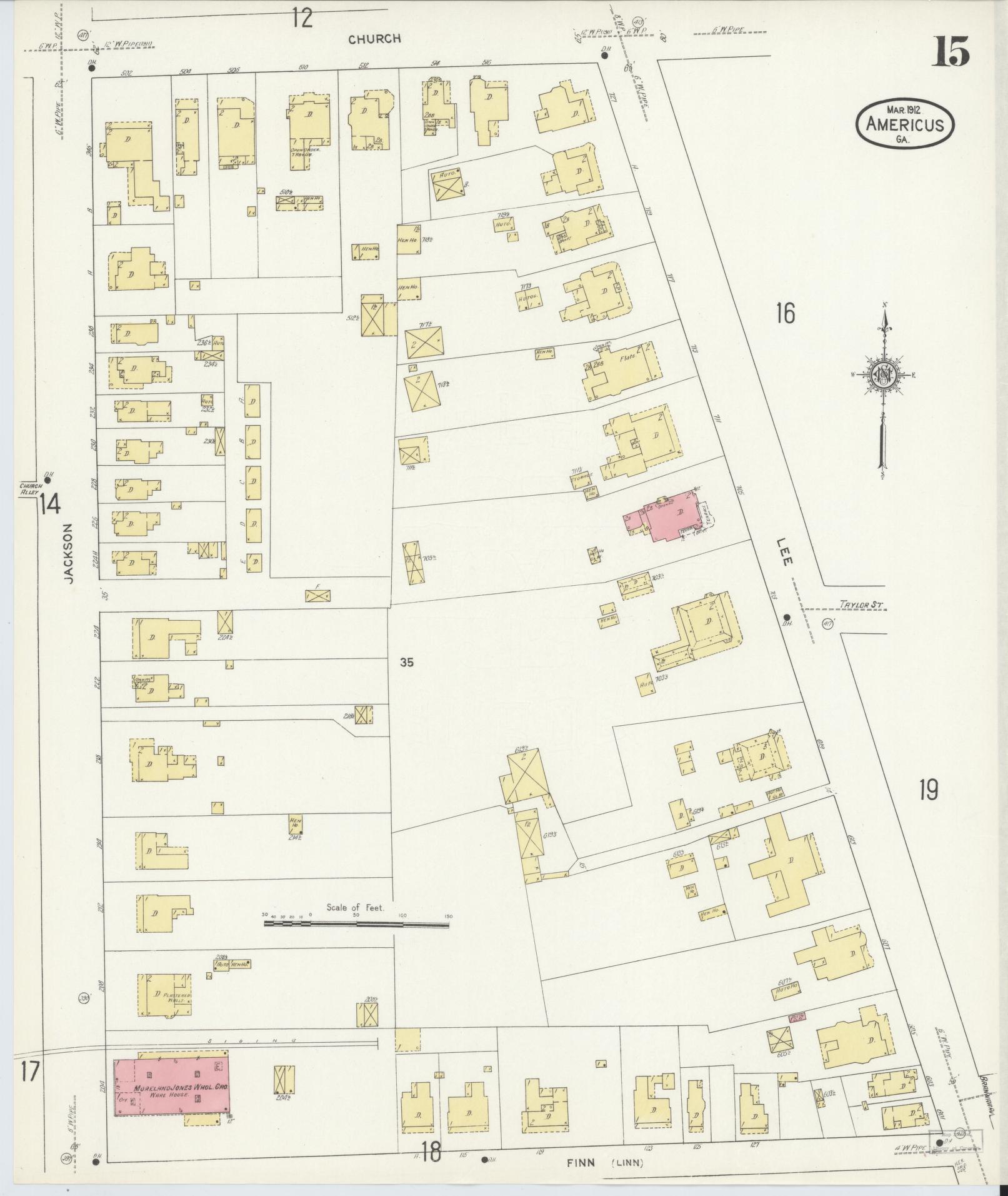 Sanborn Fire Insurance Map from Americus, Sumter County, Georgia (1912), Sheet #0015 - Complete Map Set gallery image, historic Sanborn map, vintage wall art, Georgia Georgia