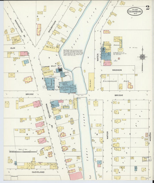 Sanborn Fire Insurance Map from Cedarburg, Ozaukee County, Wisconsin (1910), Sheet #0002 - Historic Sanborn Fire Insurance Map Print, vintage old map wall art, antique decor, genealogy gift, Wisconsin Wisconsin map