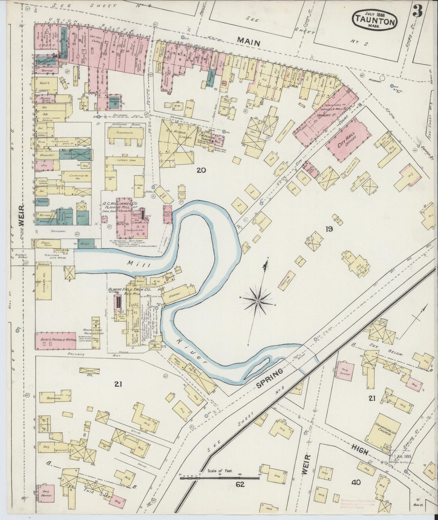 Sanborn Fire Insurance Map from Taunton, Bristol County, Massachusetts (1888), Sheet #0003 - Complete Map Set gallery image, historic Sanborn map, vintage wall art, Massachusetts Massachusetts