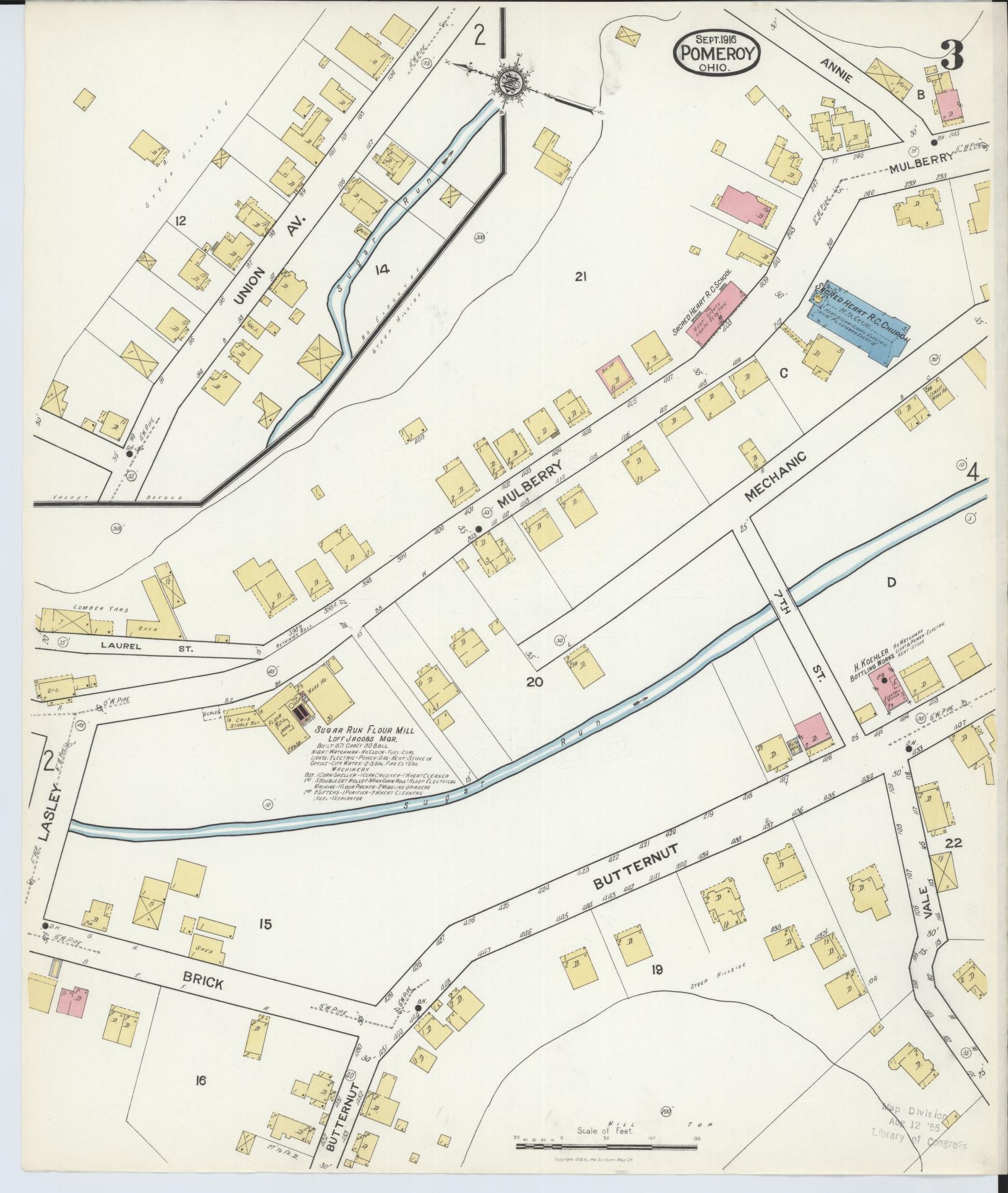 Sanborn Fire Insurance Map from Pomeroy, Meigs County, Ohio (1916), Sheet #0003 - Historic Sanborn Fire Insurance Map Print, vintage old map wall art, antique decor, genealogy gift, Ohio Ohio map