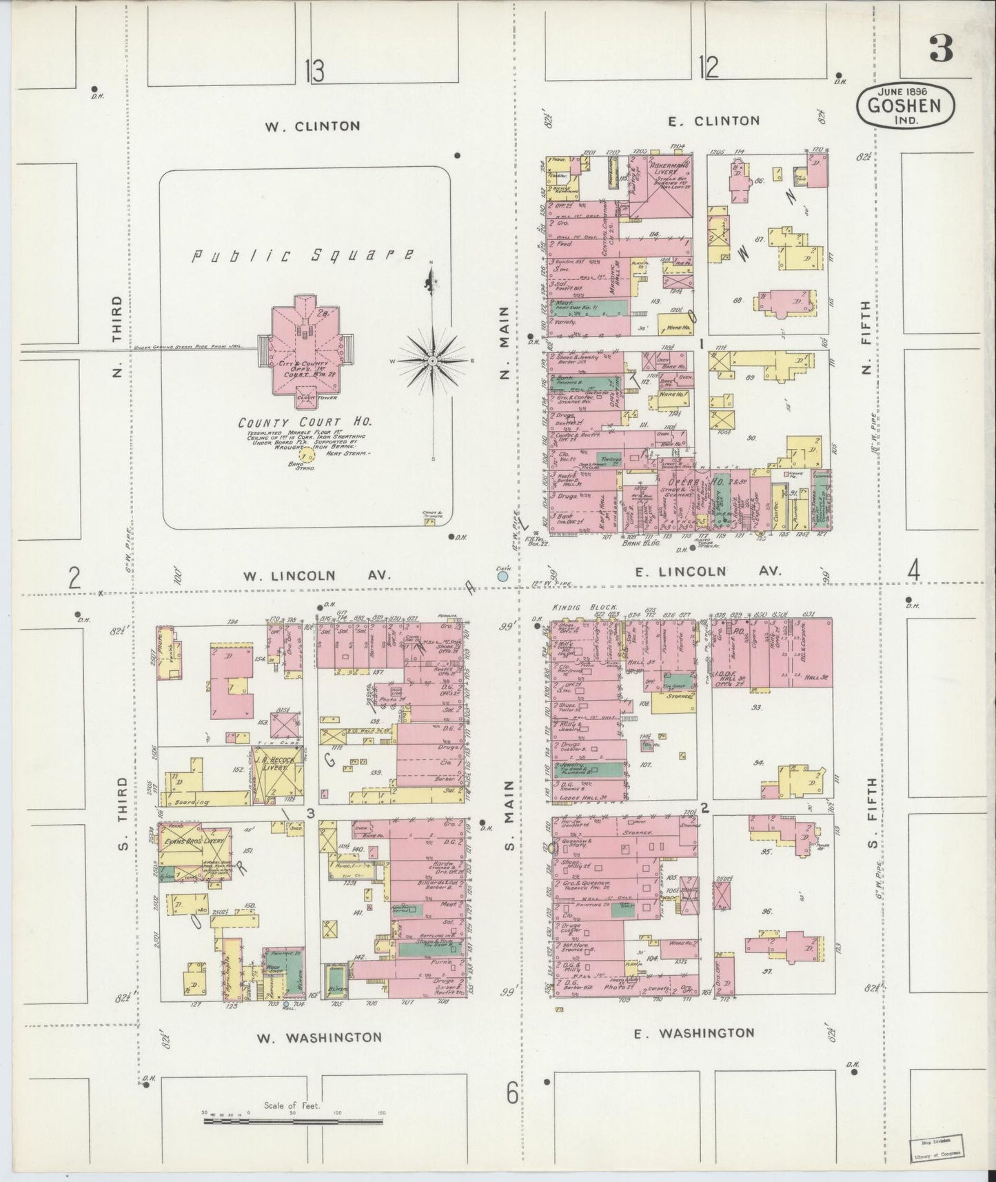 Sanborn Fire Insurance Map from Goshen, Elkhart County, Indiana (1896), Sheet #0003 - Complete Map Set gallery image, historic Sanborn map, vintage wall art, Indiana Indiana